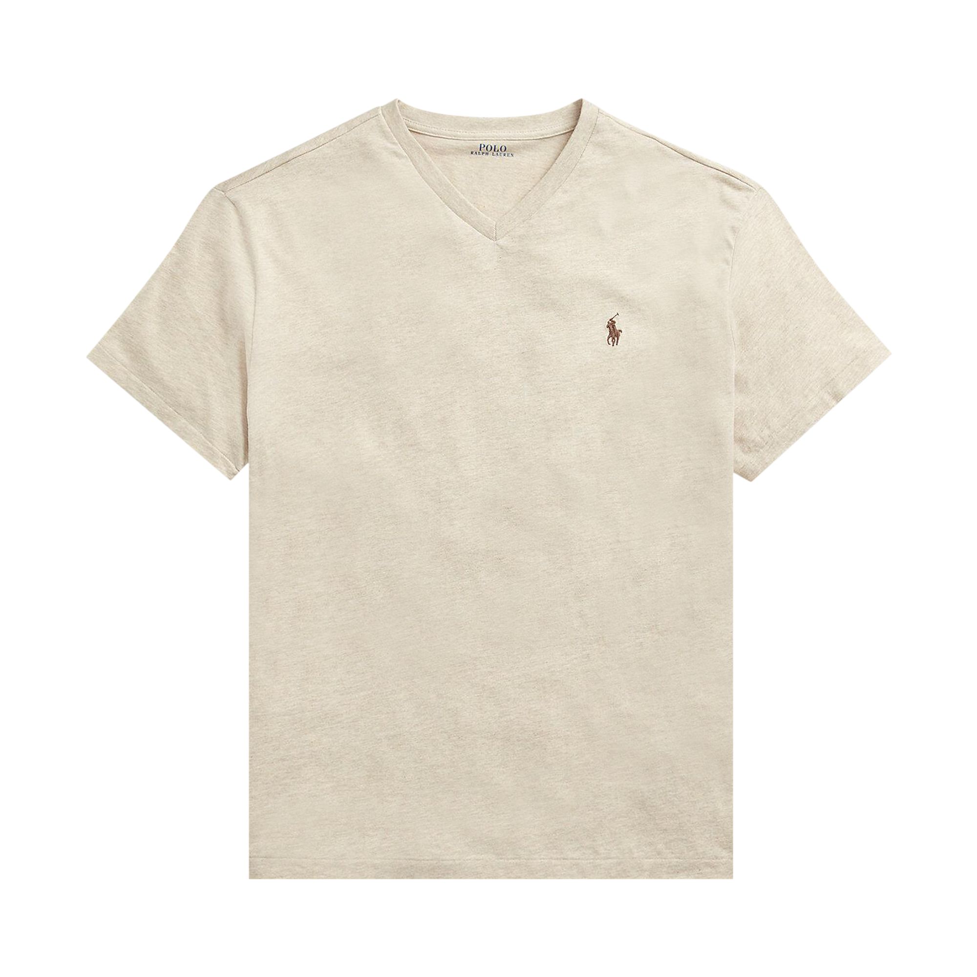 Pre-owned Polo Ralph Lauren Short-sleeve Jersey Knit V-neck T-shirt 'expedition Dune Heather' | Tan | Men's Si