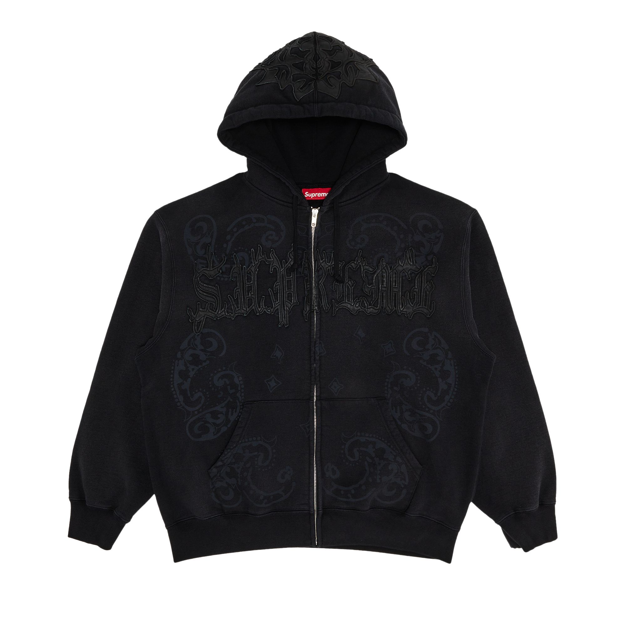 Pre-owned Supreme Leather Appliqué Zip Up Hooded Sweatshirt 'black' | Men's Size L