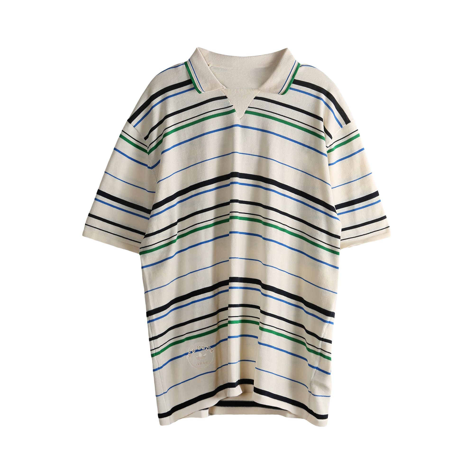Pre-owned Adidas Originals Adidas X Wales Bonner Knit Polo T-shirt 'wonder White/green/blue Bird/night Indigo' | Men's Size S