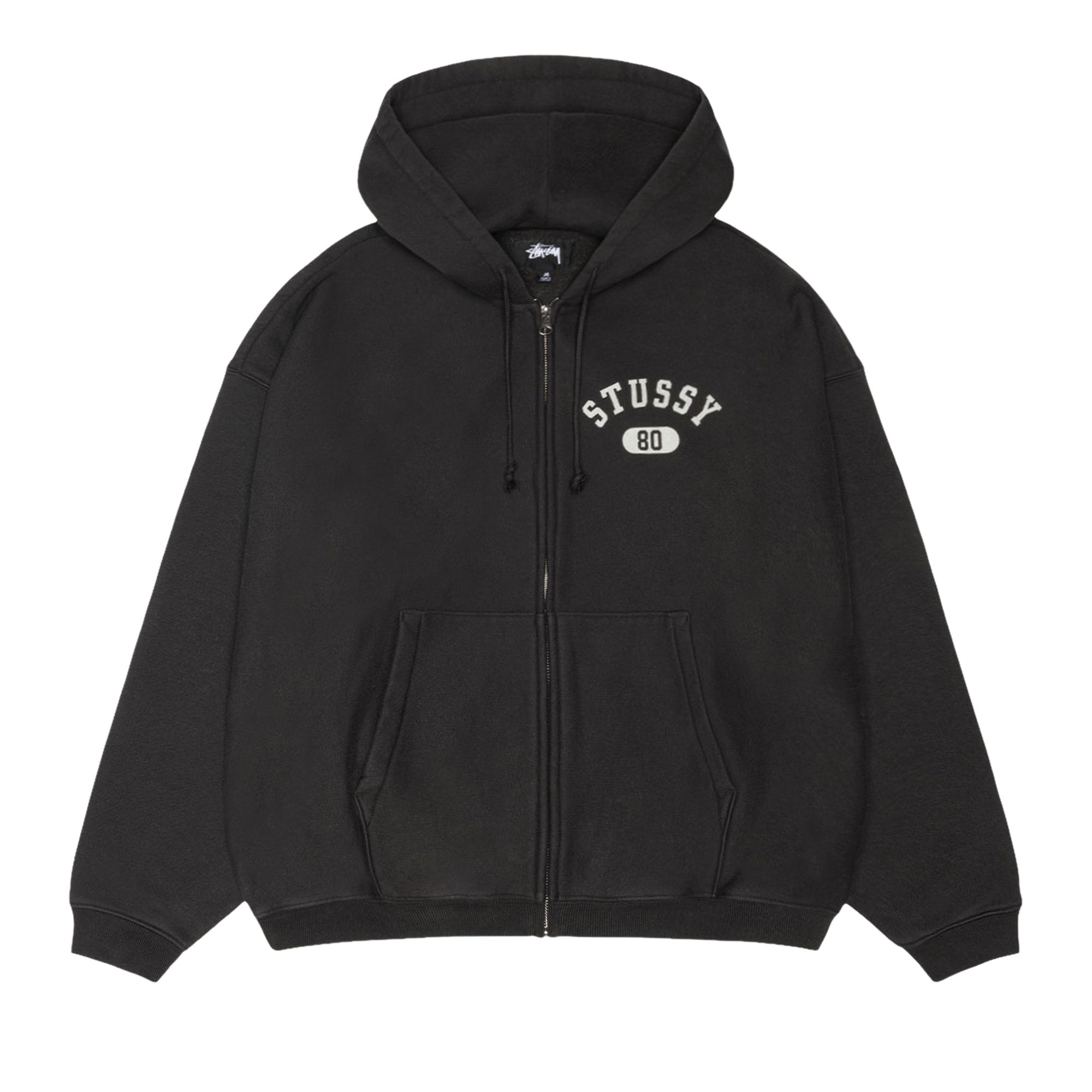 Pre-owned Stussy Varsity Zip Hoodie 'washed Black' | Men's Size M