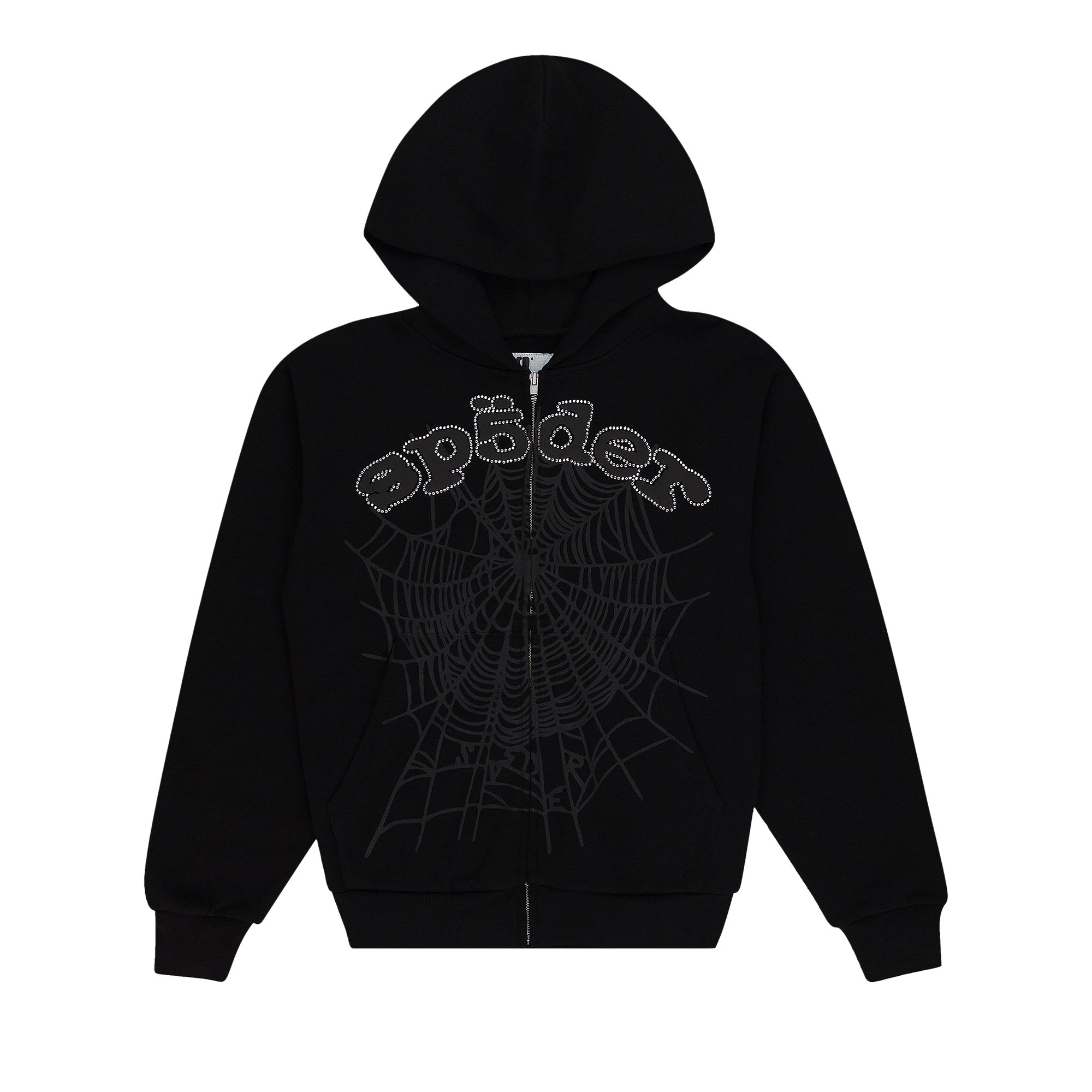 Pre-owned Sp5der X Young Thug Rhinestone Zip-up Hoodie 'black' | Men's Size L