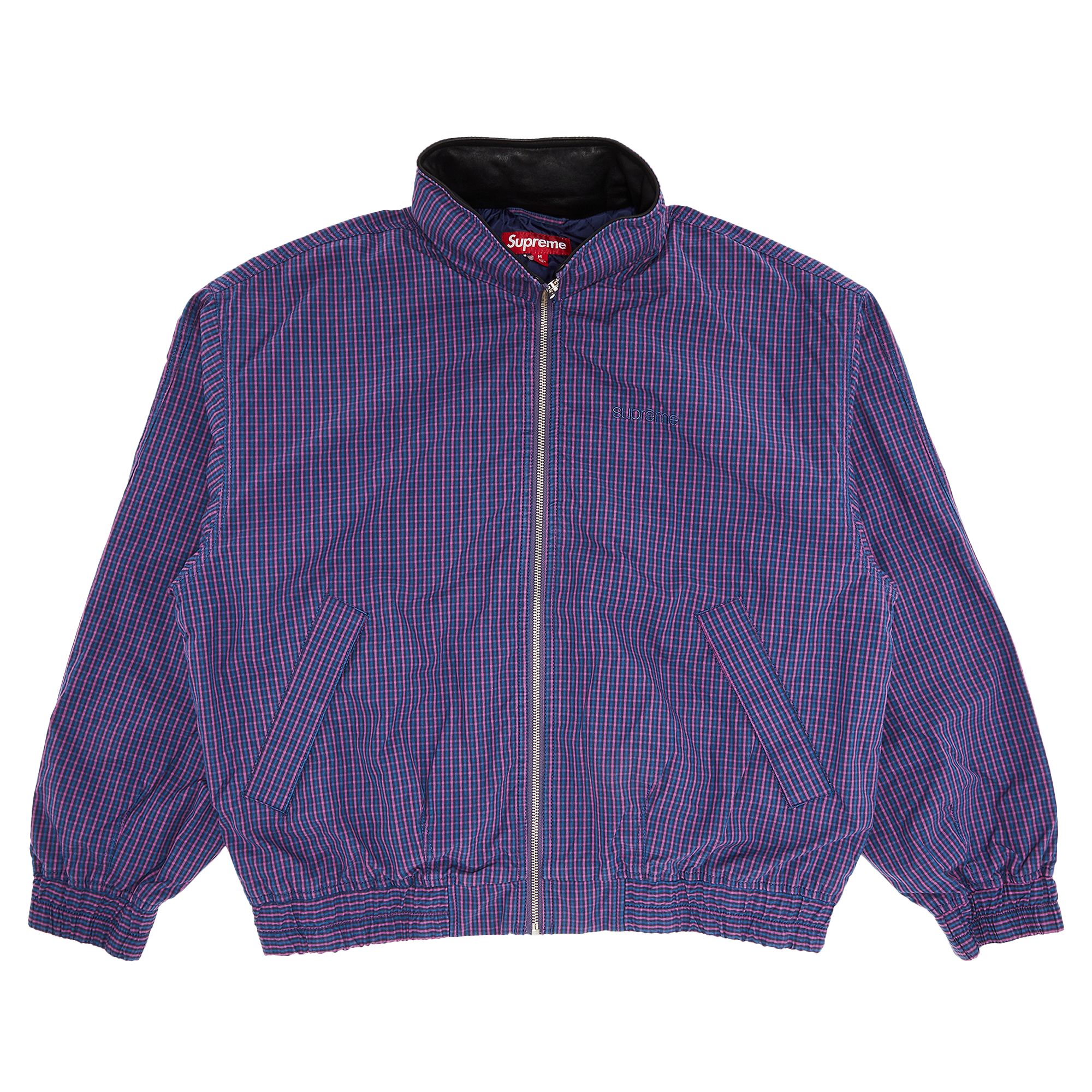 Pre-owned Supreme Leather Collar Utility Jacket 'blue Plaid' | Men's Size Xxl