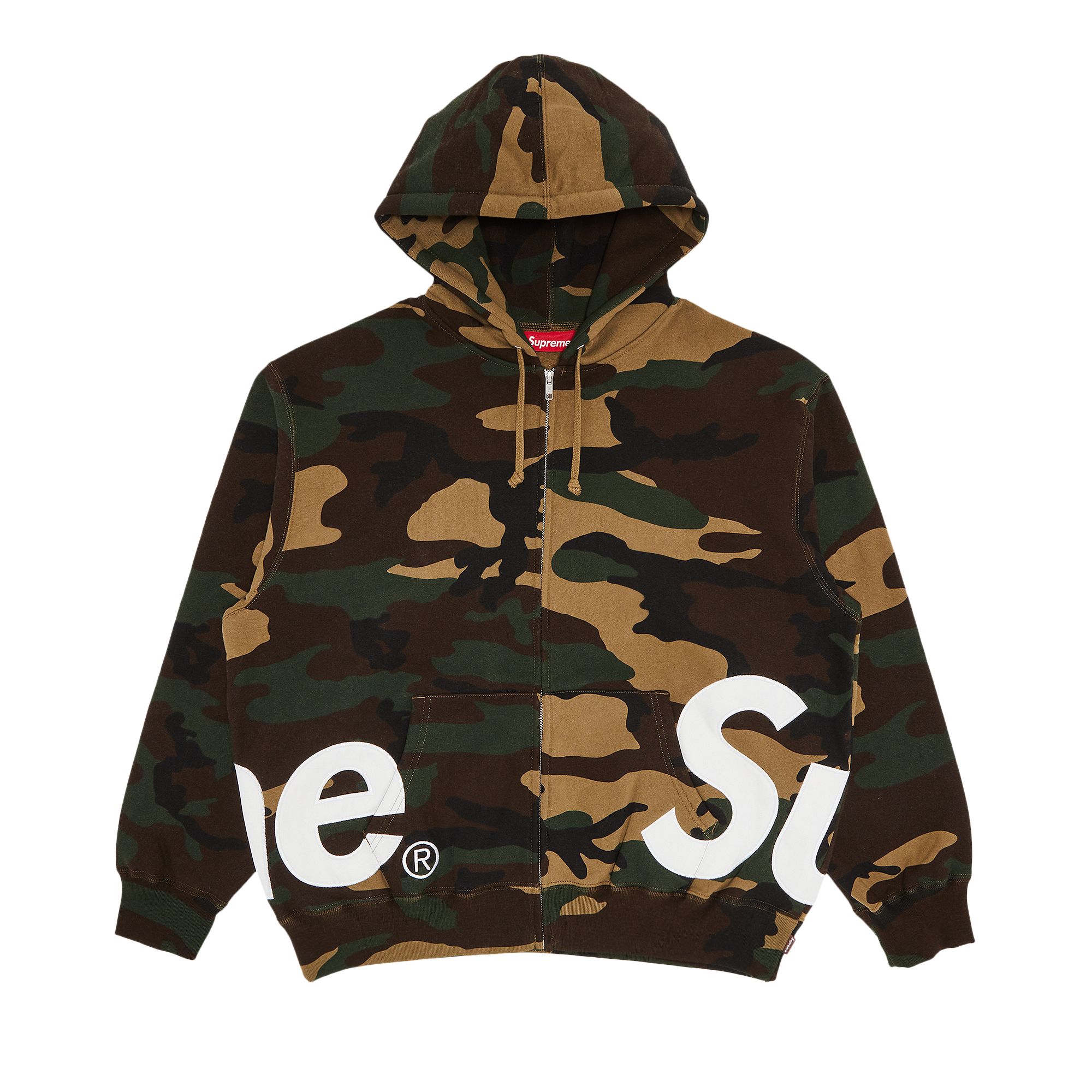 Pre-owned Supreme Big Logo Zip Up Hooded Sweatshirt 'woodland Camo' | Multi-color | Men's Size Xl