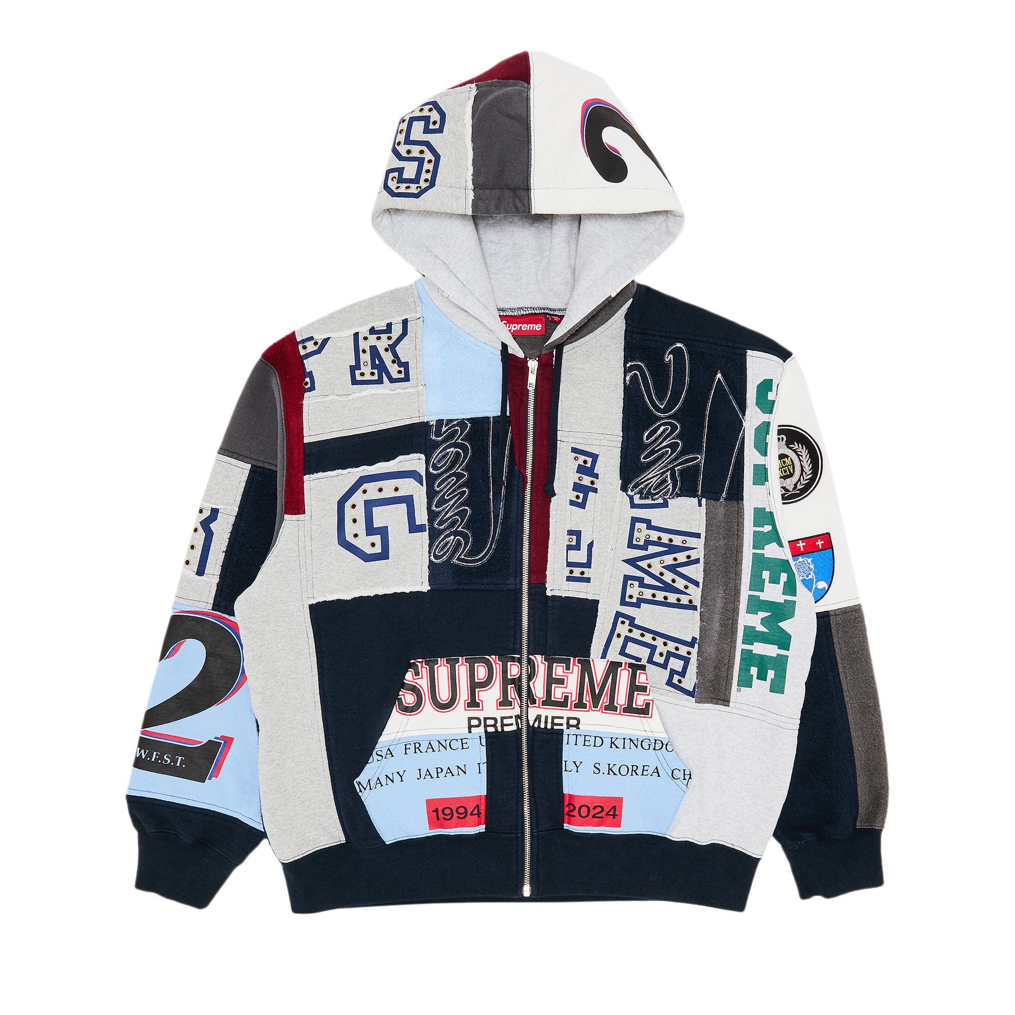 Pre-owned Supreme Patchwork Zip Up Hooded Sweatshirt 'navy' | Blue | Men's Size Xxl