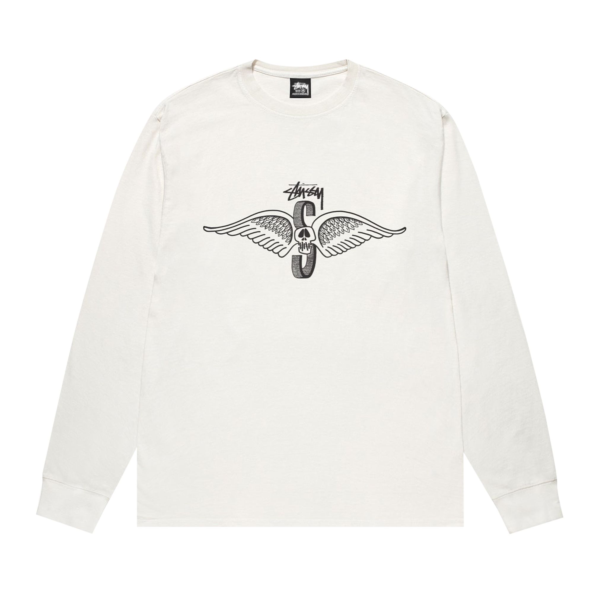 Pre-owned Stussy Skull Wings Long-sleeve Tee Pigment Dyed 'natural' | Cream | Men's Size M In White