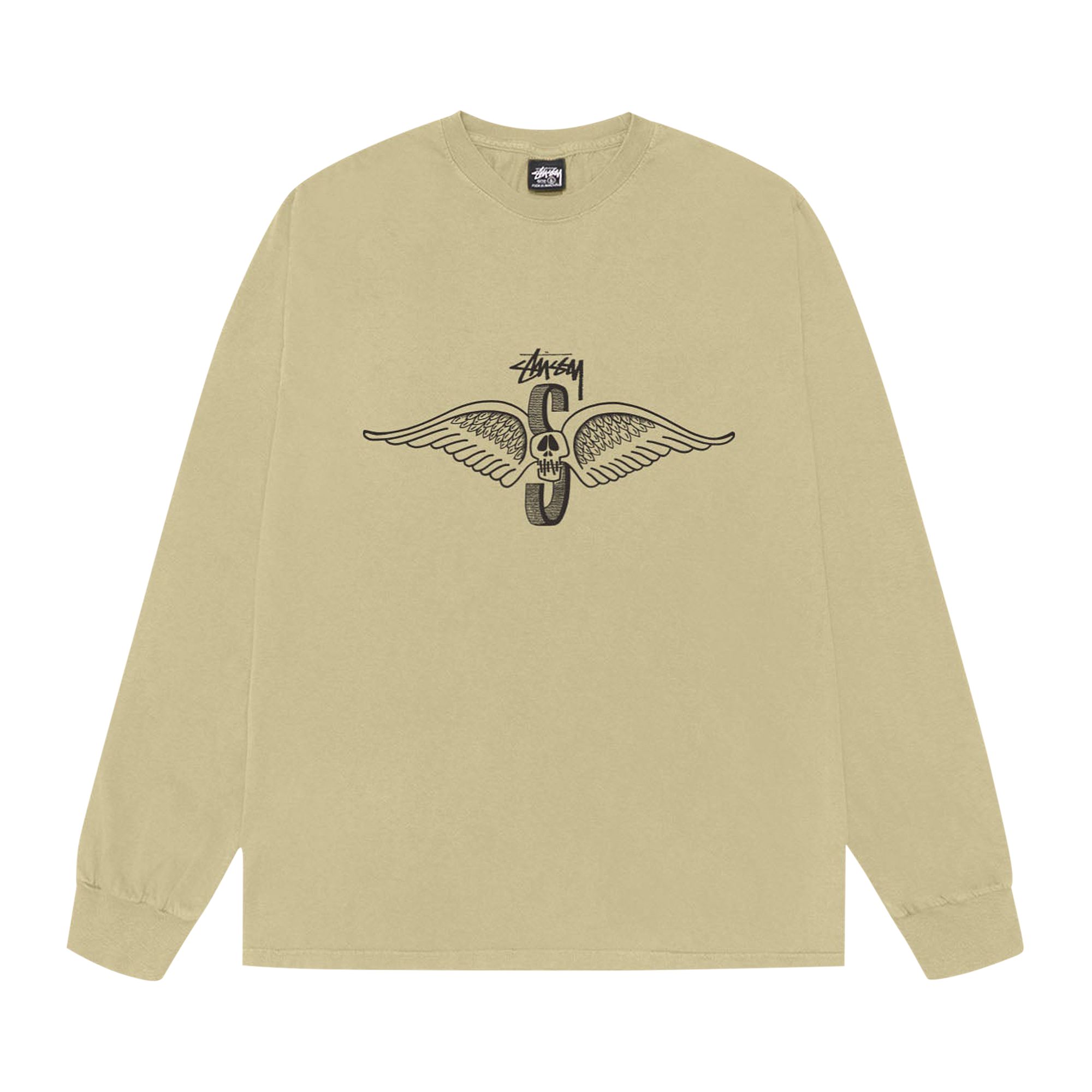 Pre-owned Stussy Skull Wings Long-sleeve Tee Pigment Dyed 'elm' | Tan | Men's Size M