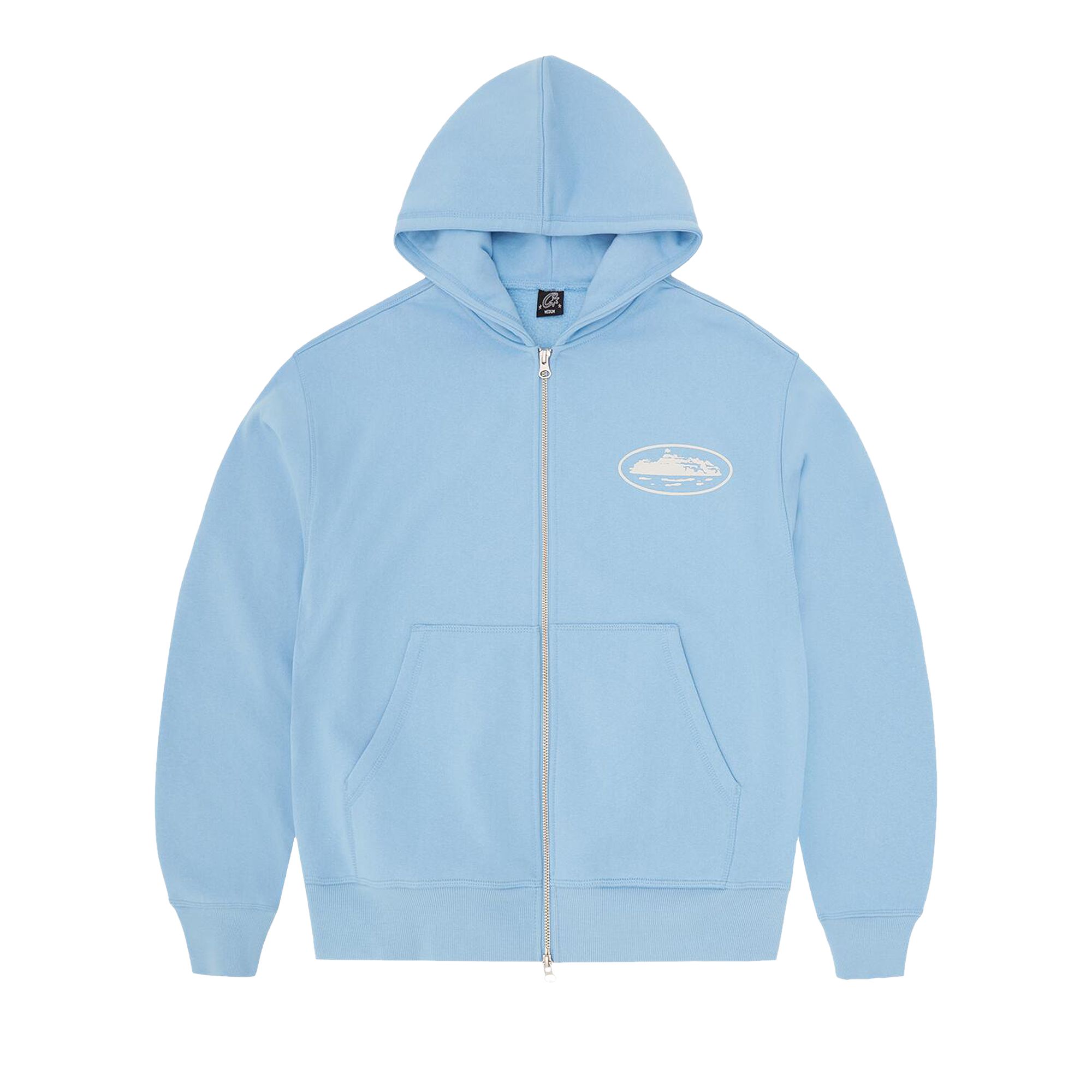 Pre-owned Corteiz Island Puff Print Zip Hoodie 'baby Blue' | Men's Size M