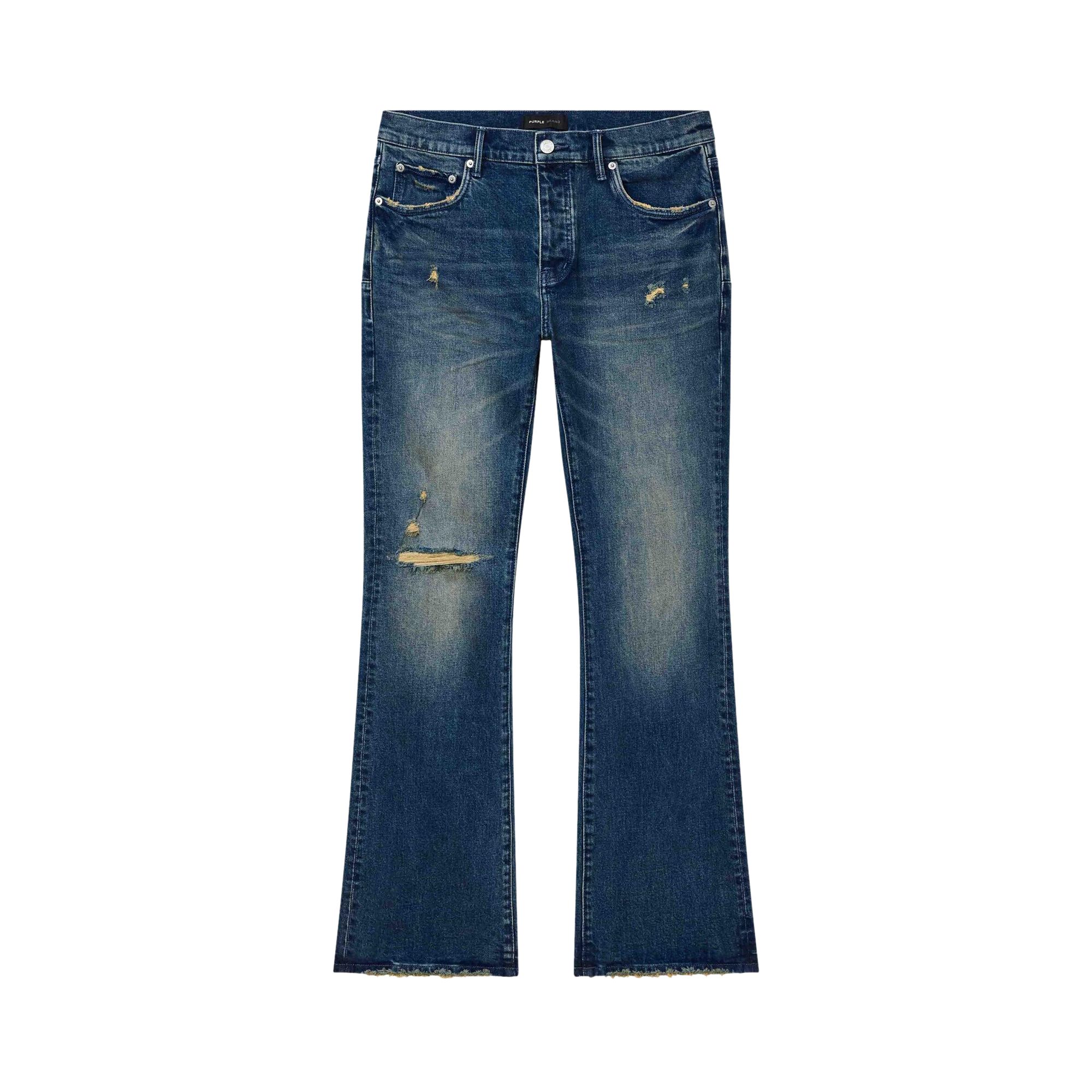 Pre-owned Purple Brand Alloy Distressed Flare Jeans 'mid Indigo' | Blue | Men's Size 40