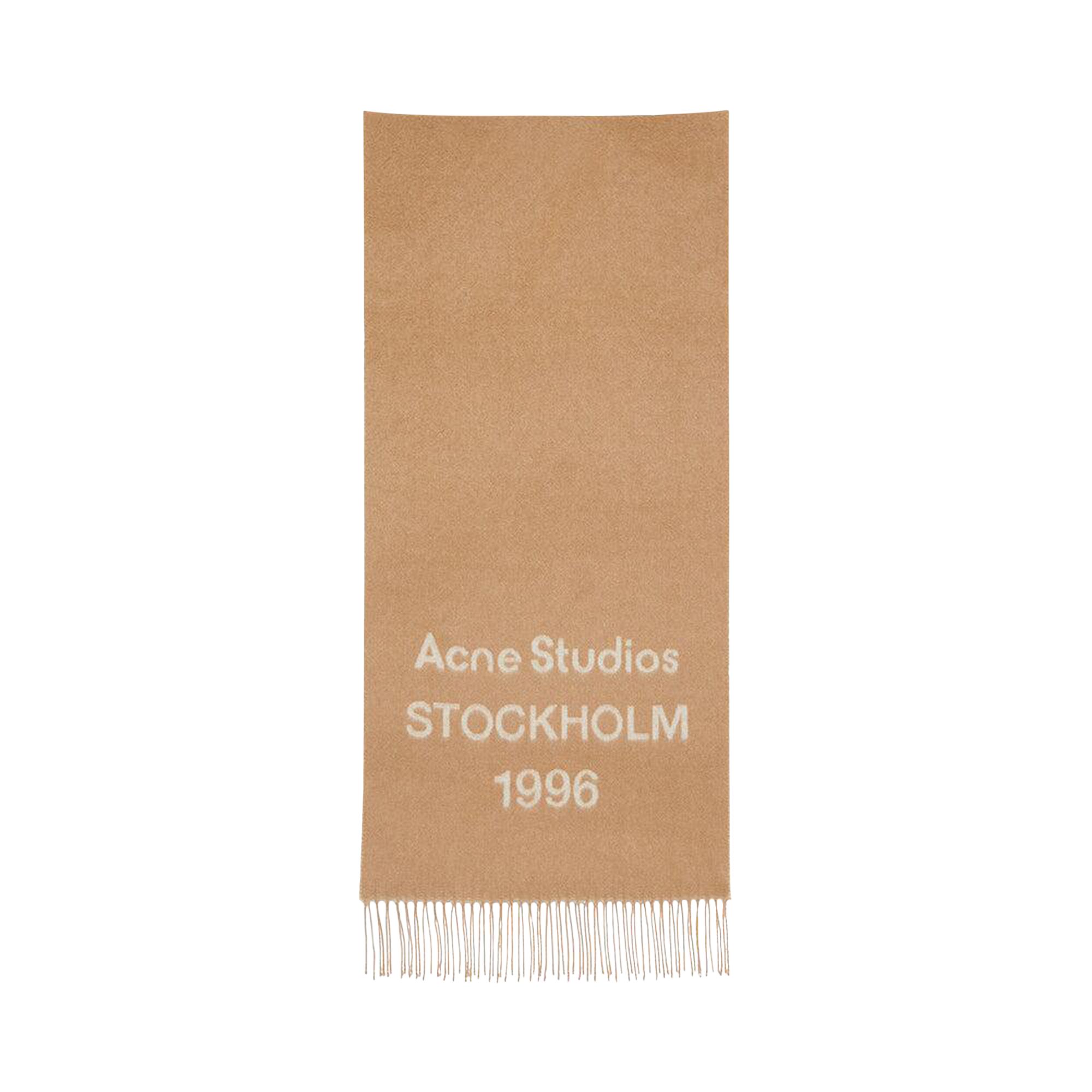 Pre-owned Acne Studios Logo Wool Scarf 'camel/ecru' | Tan | Men's Size Onesize In Beige