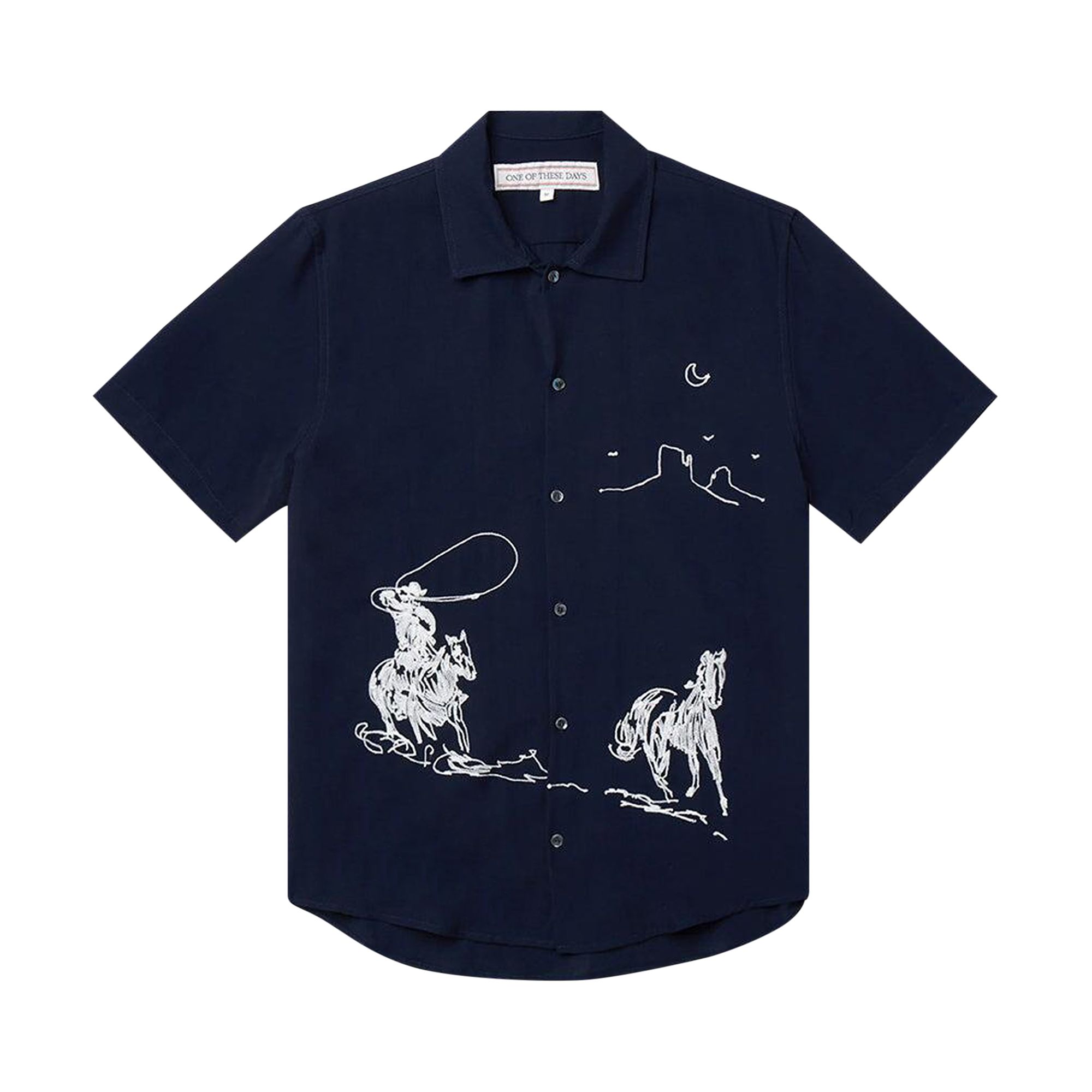 Pre-owned One Of These Days Into The Distance Camp Shirt 'navy' | Blue | Men's Size Xxl