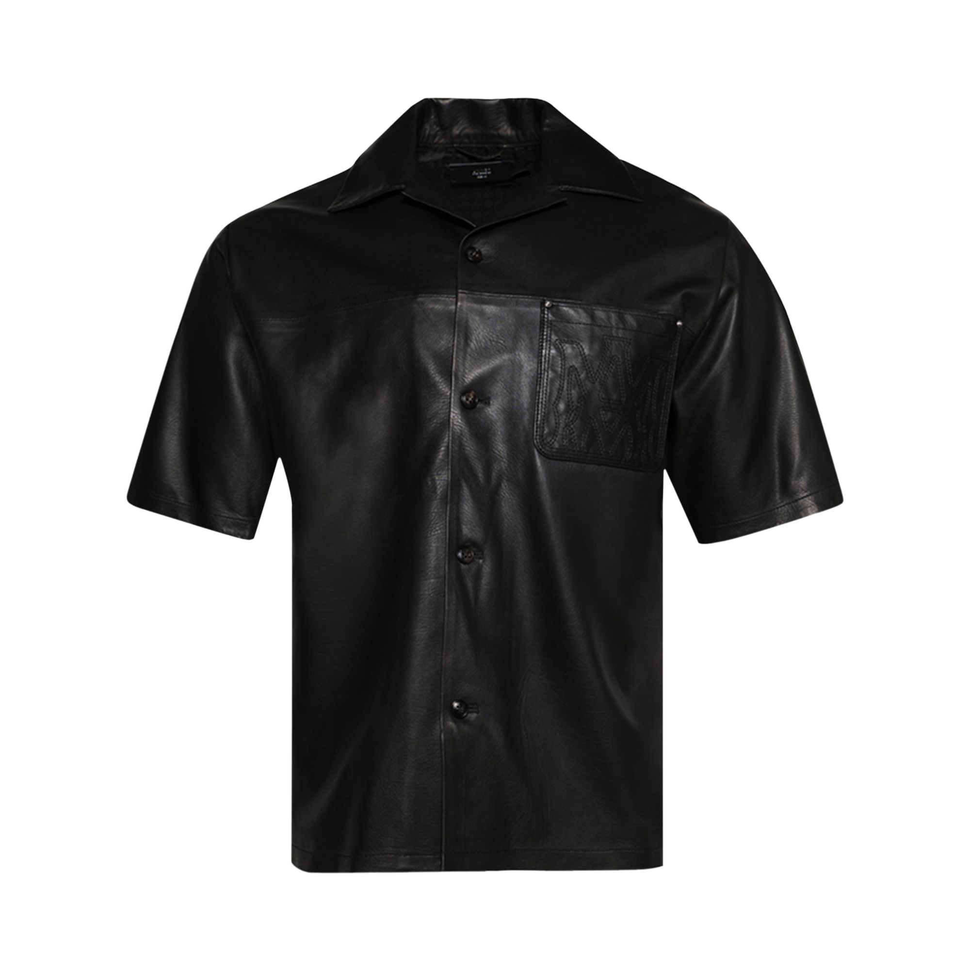 Pre-owned Amiri Ma Leather Camp Shirt 'black' | Men's Size 50