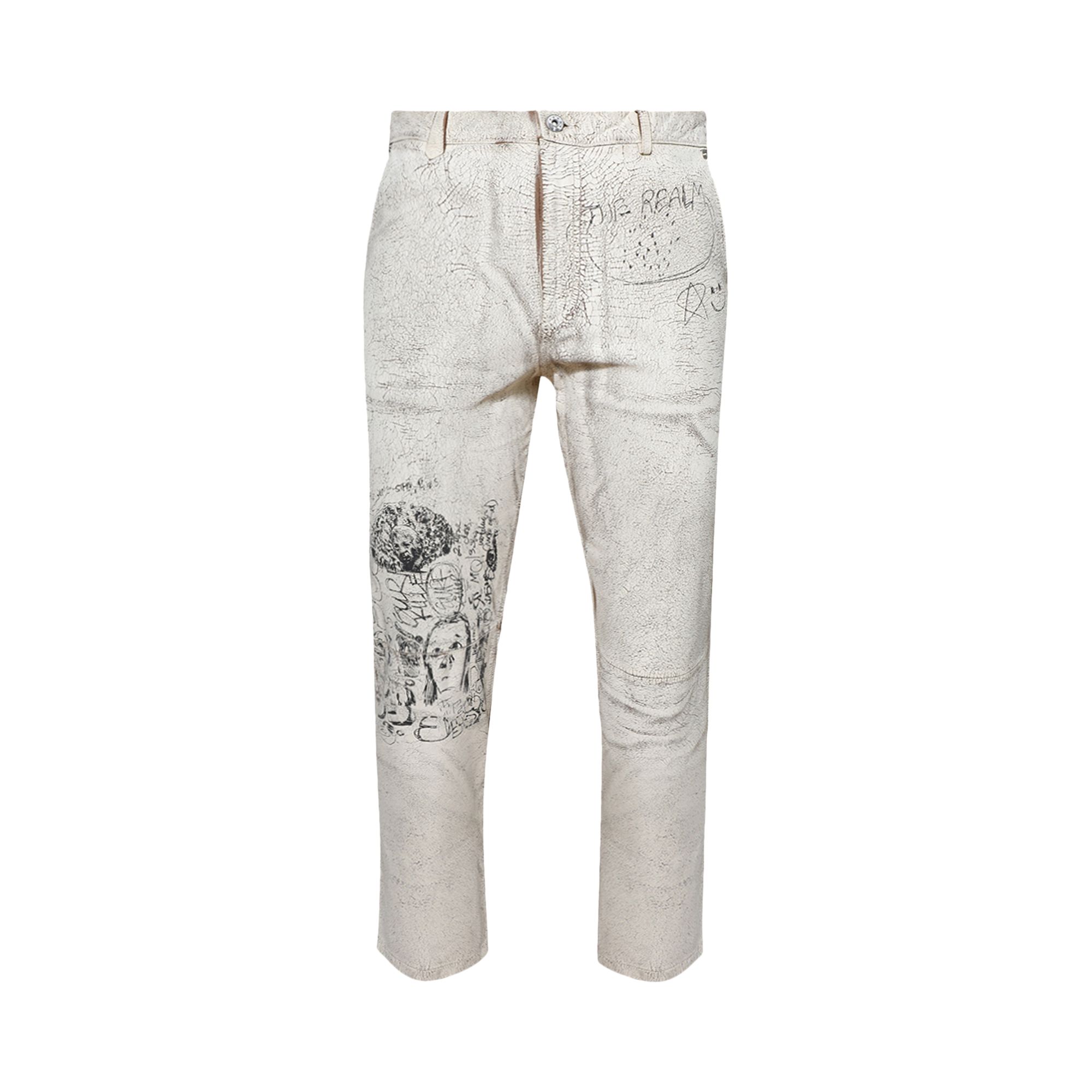 Pre-owned Paly Hollywood The Realm Painted Suede Pant 'cream' | White | Men's Size 30