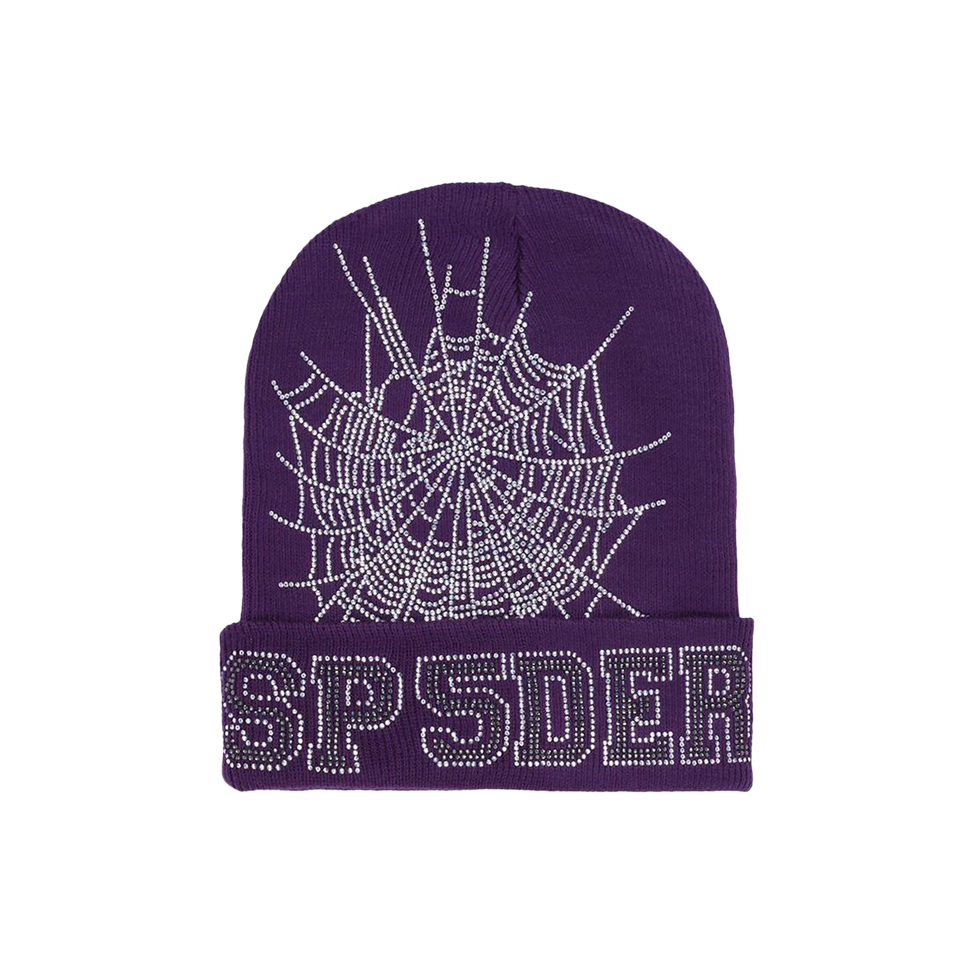 Pre-owned Sp5der Web Rhinestone Beanie 'purple' | Men's Size Onesize