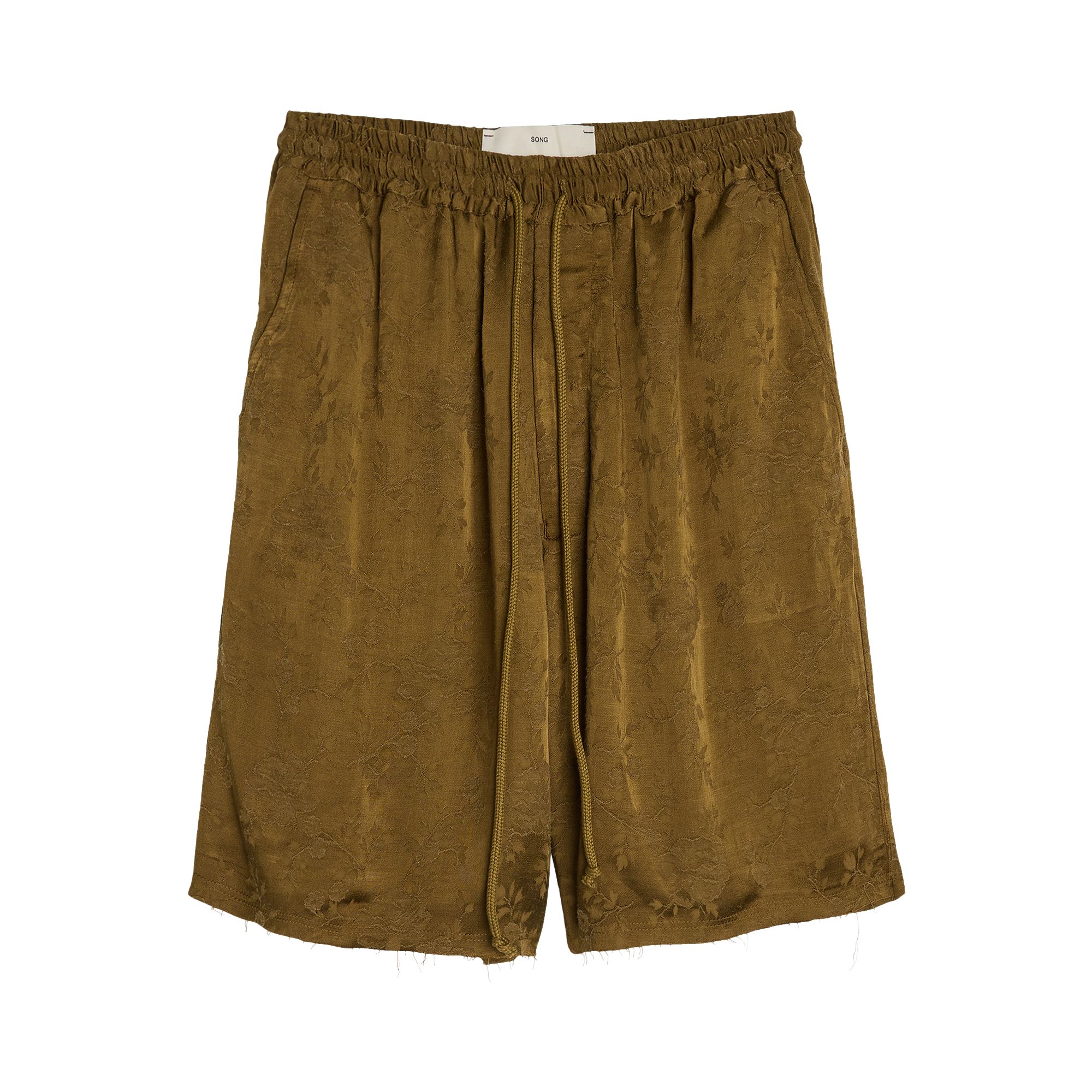 Pre-owned Song For The Mute Antique Floral Raw Lined Elasticated Shorts 'khaki' | Tan | Men's Size 48