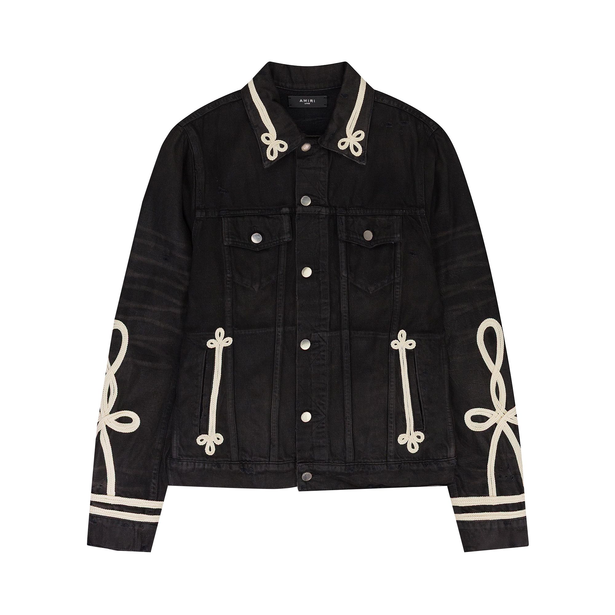 Pre-owned Amiri Rough Roping Embroidered Trucker Jacket 'black' | Men's Size L