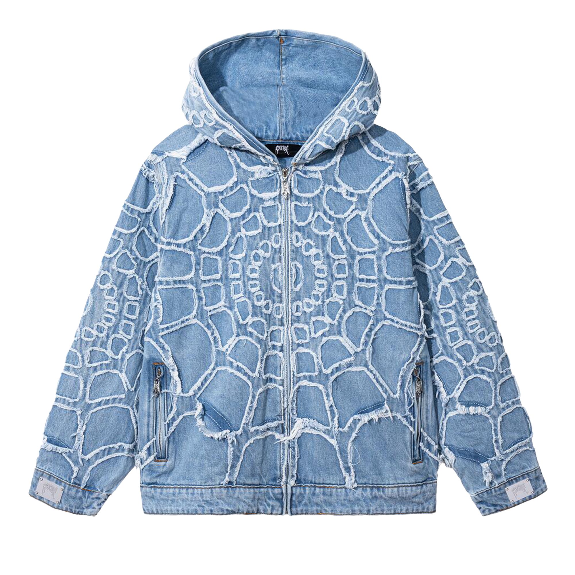 Pre-owned Revenge Spider Web Denim Jacket 'bleached Indigo' | Blue | Men's Size Xxl