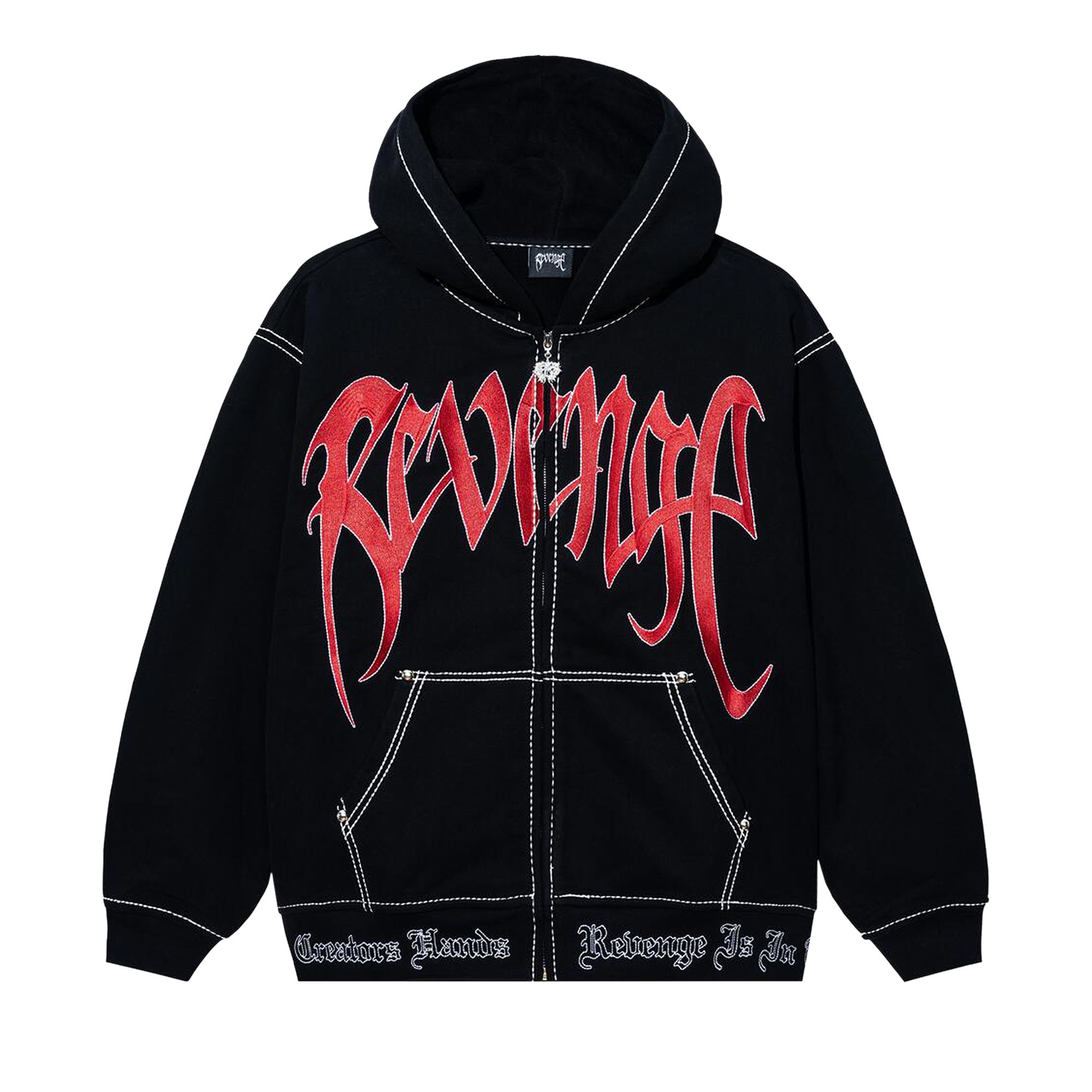 Pre-owned Revenge Contrast Embroidered Zip Hoodie 'black/red' | Men's Size Xl
