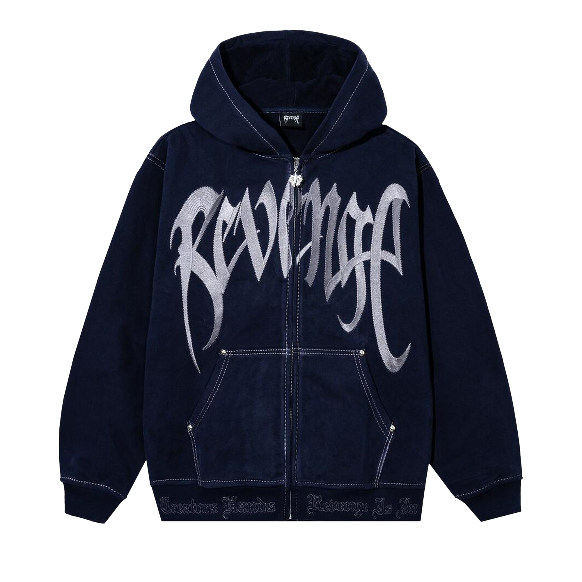 Pre-owned Revenge Contrast Stitch Embroidered Zip Hoodie 'navy/silver' | Blue | Men's Size Xxl