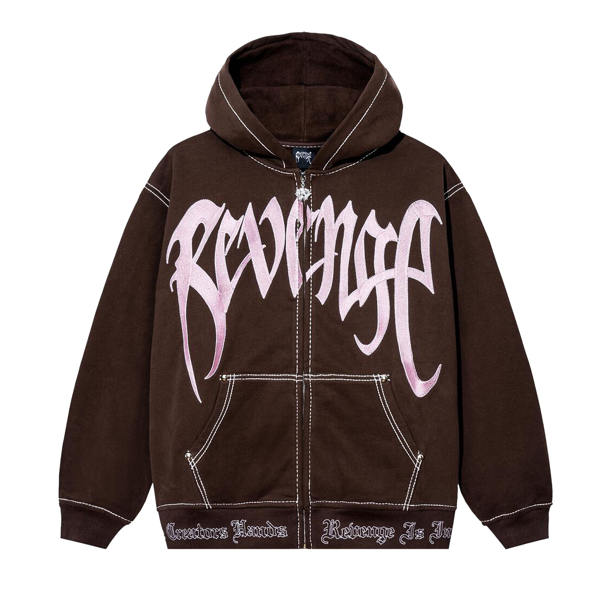 Pre-owned Revenge Contrast Embroidered Zip Hoodie 'brown/pink' | Men's Size Xl
