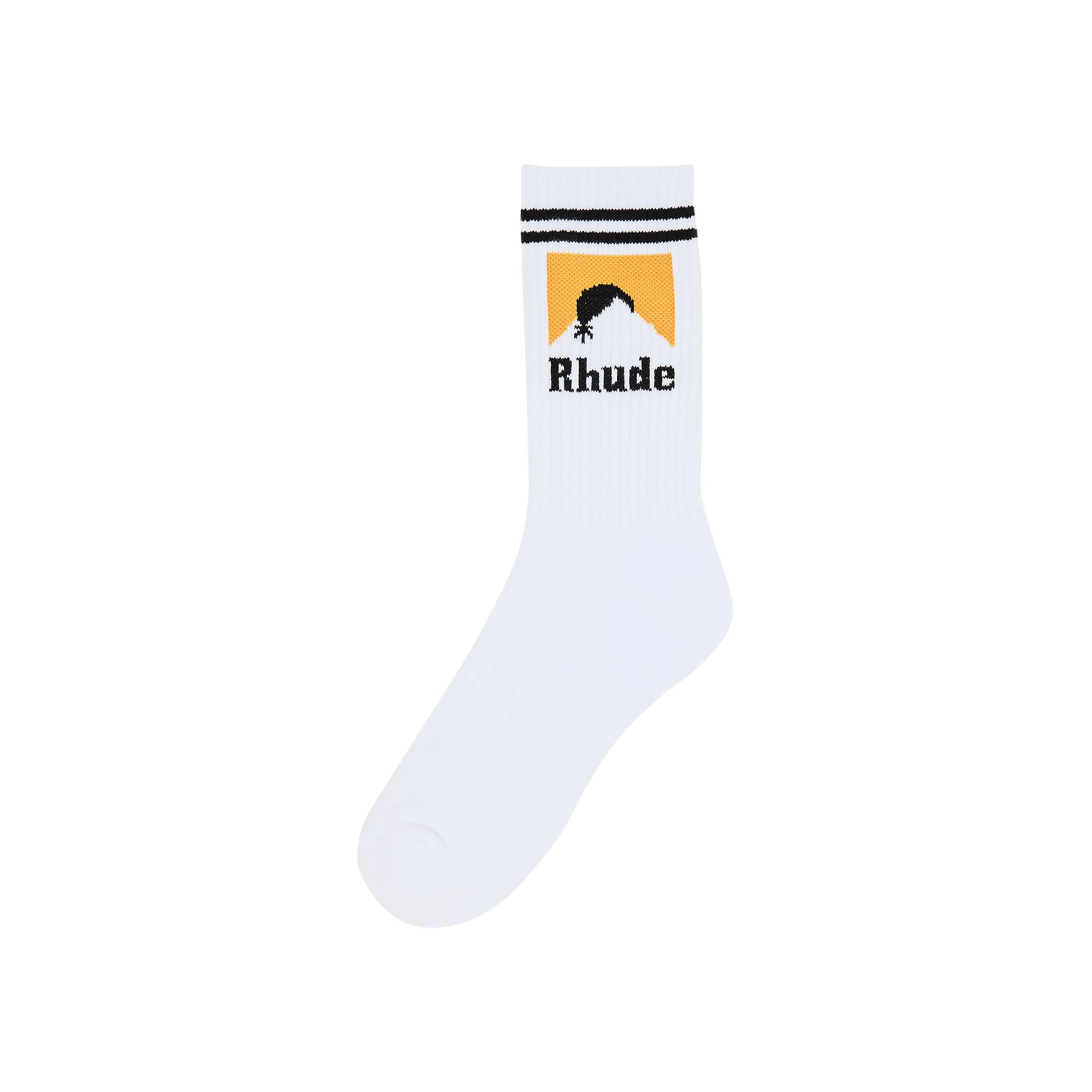 Pre-owned Rhude Striped Moonlight Sock 'white/black/yellow' | Men's Size Onesize