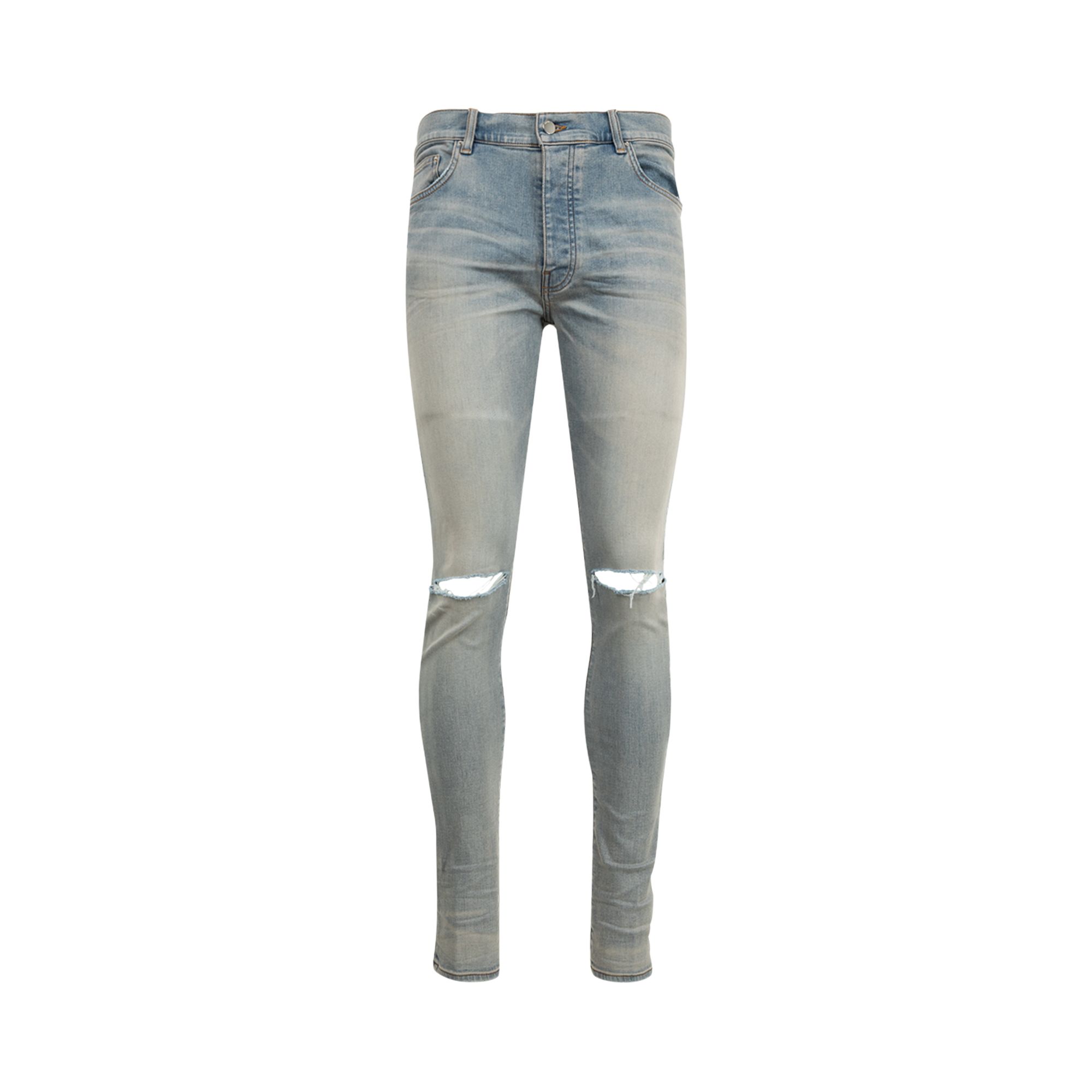 Pre-owned Amiri Leather Bones Appliqué Slash Jean 'antique Indigo/white' | Men's Size 36