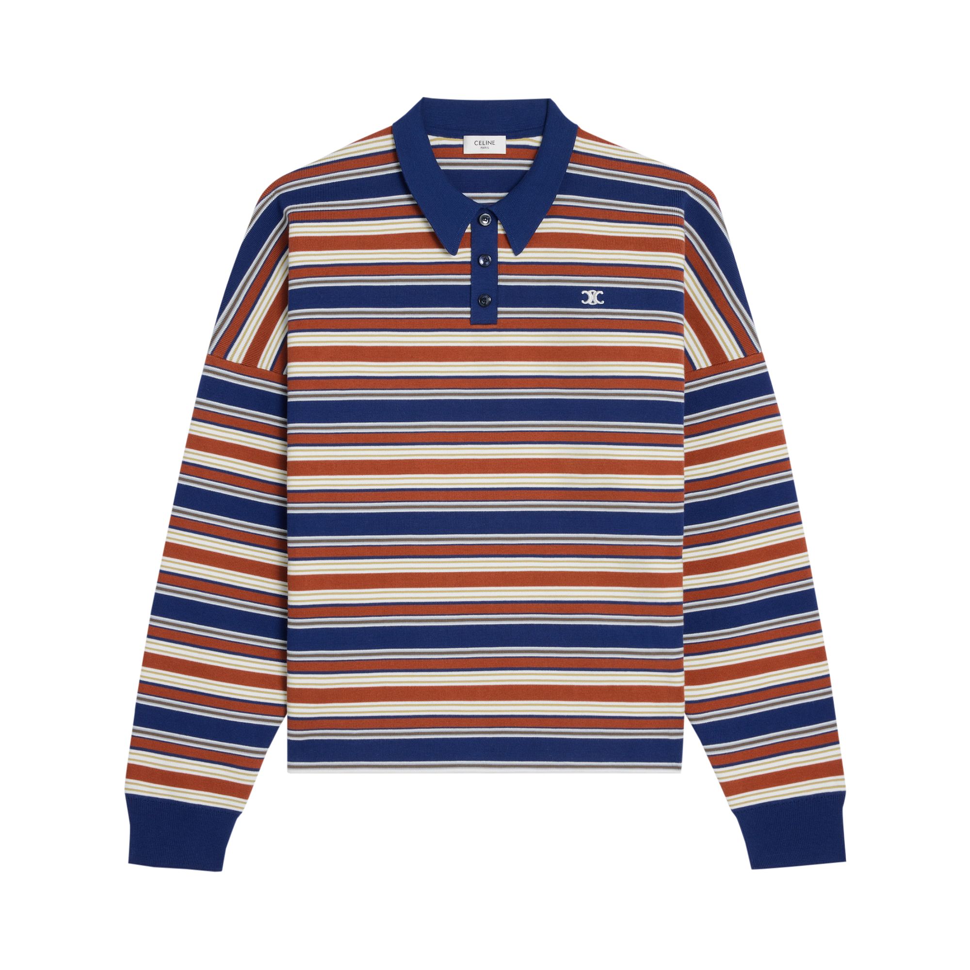 Pre-owned Celine Triomphe Loose Striped Polo 'navy/orange/ecru' | Blue | Men's Size L