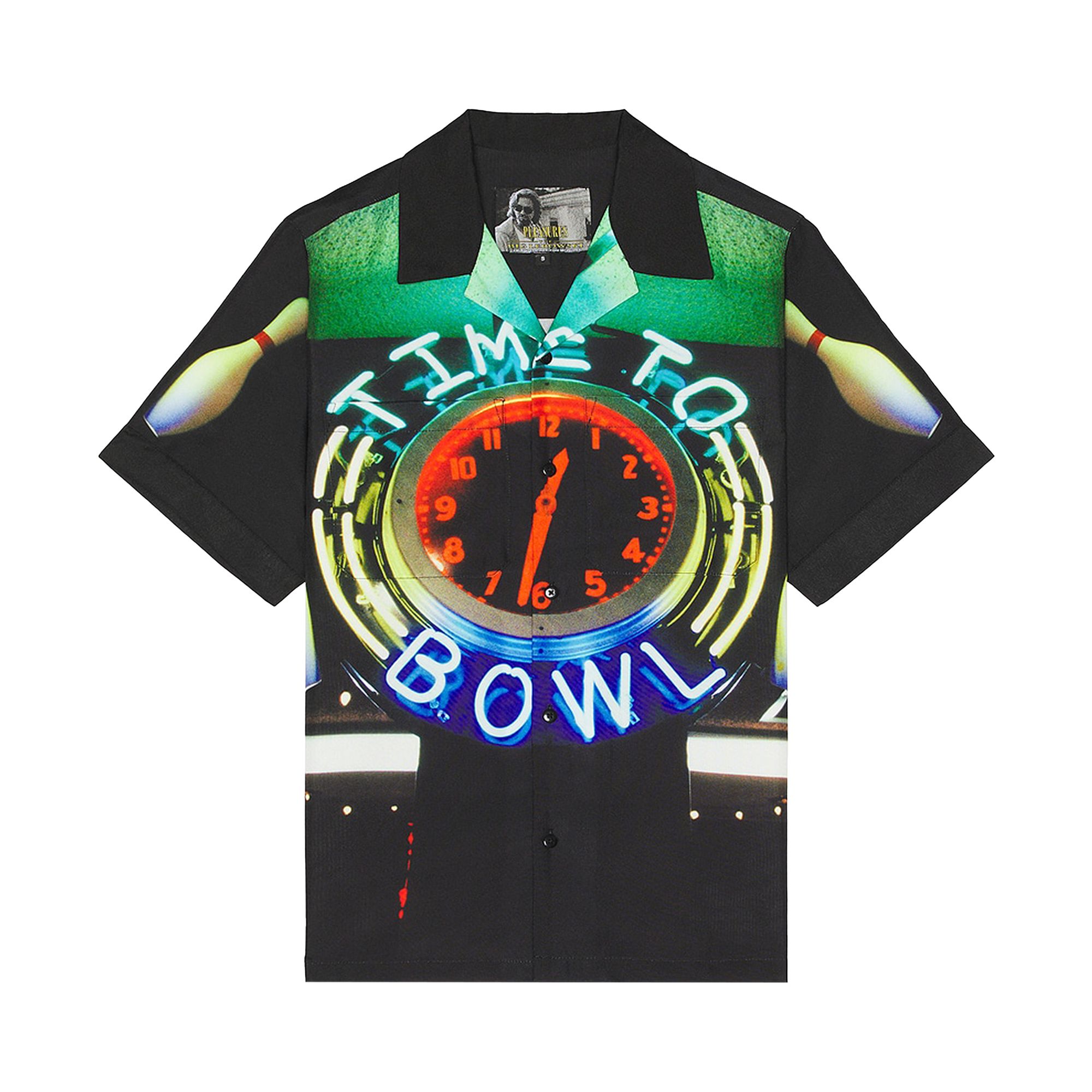 Pre-owned Pleasures Time Bowling Button Up Shirt 'black' | Men's Size M