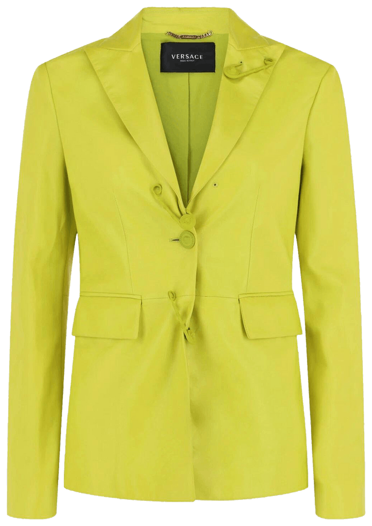 Versace Safety Pin Single Breasted Leather Blazer Green