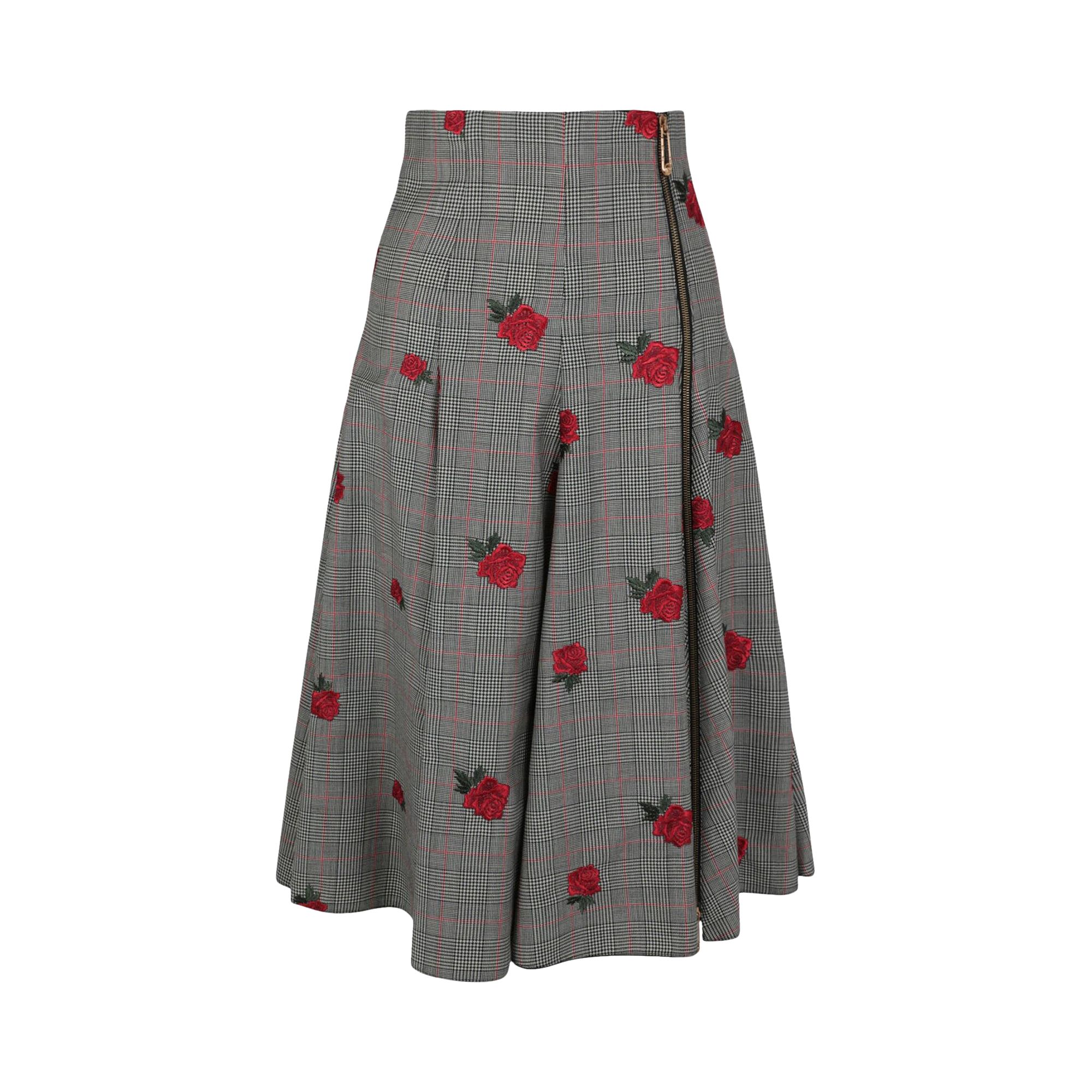 Pre-owned Versace Floral Embroidered Plaid Skirt 'black' | Women's Size 36