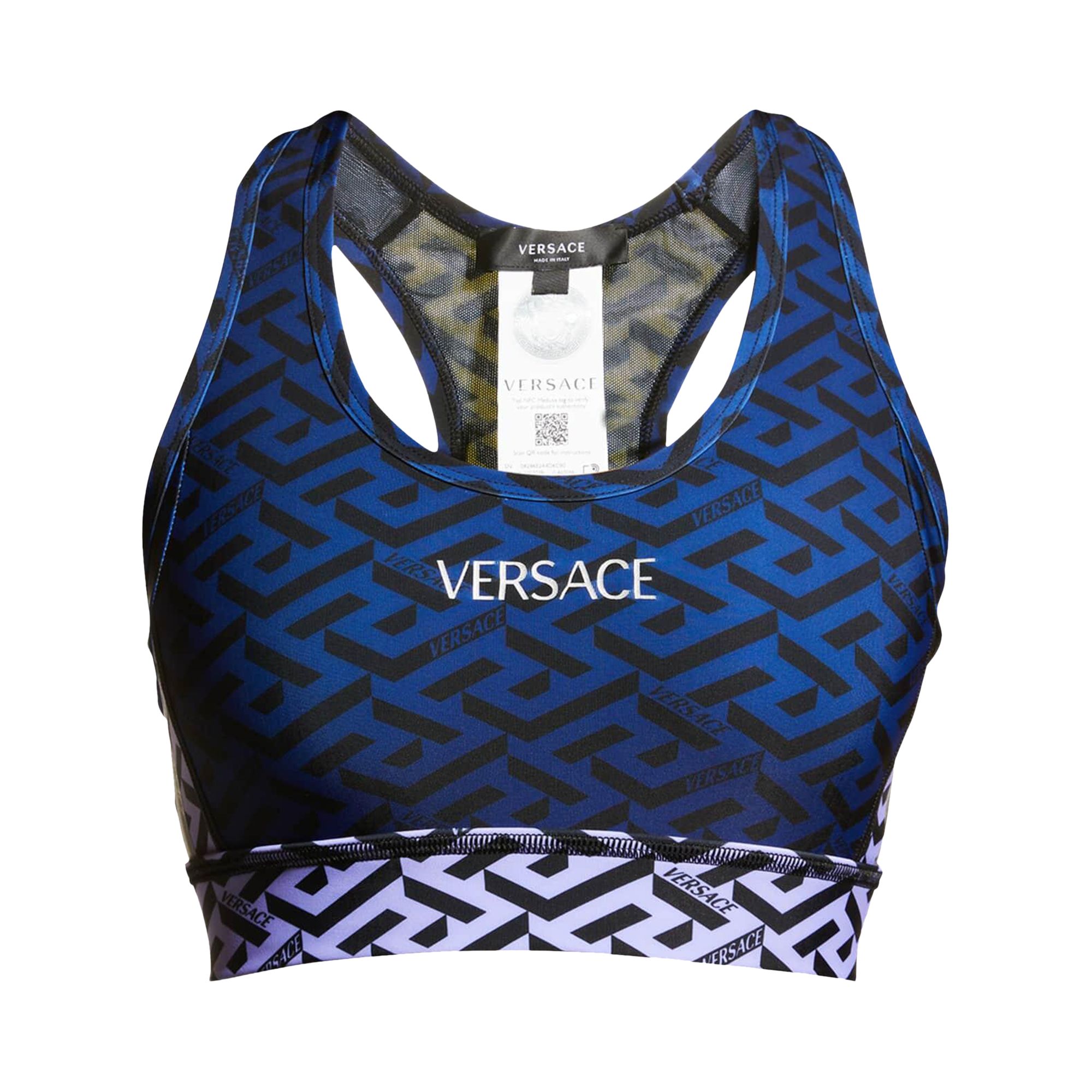 Pre-owned Versace La Greca Panelled Sports Bra 'navy/purple/yellow' | Blue | Women's Size S
