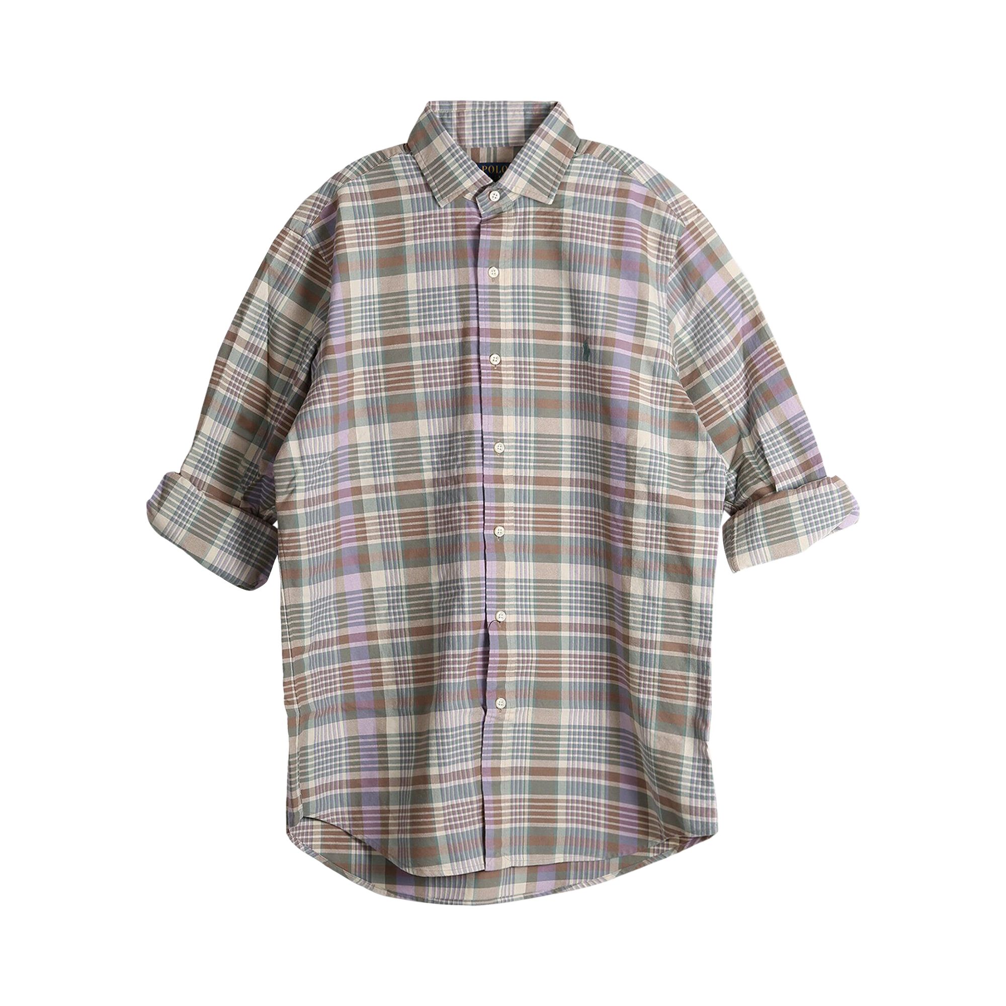 Pre-owned Polo Ralph Lauren Long-sleeve Classic Oxford Sport Shirt 'green/multicolor' | Men's Size L