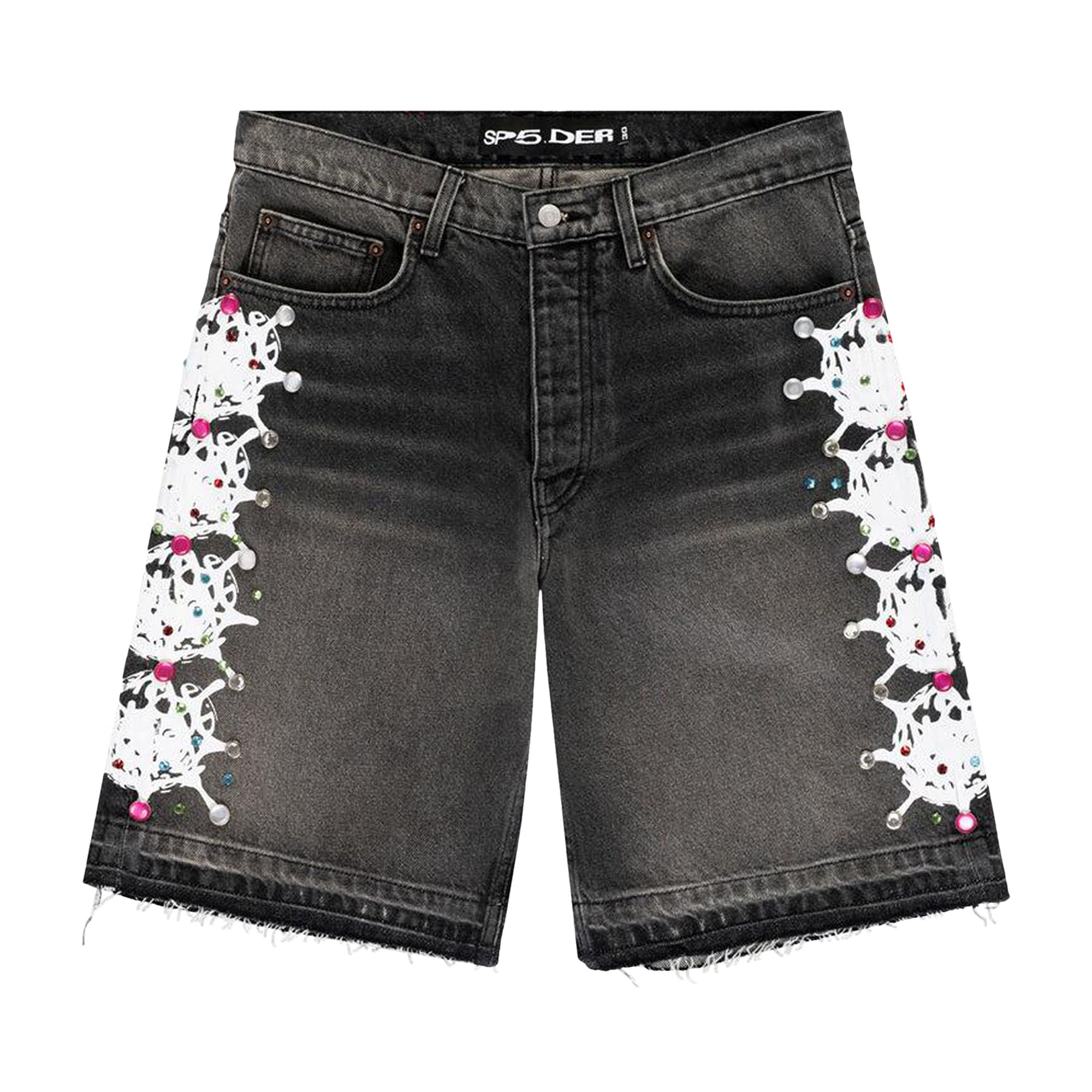 Pre-owned Sp5der Web Stone Denim Shorts 'black Wash' | Men's Size 34