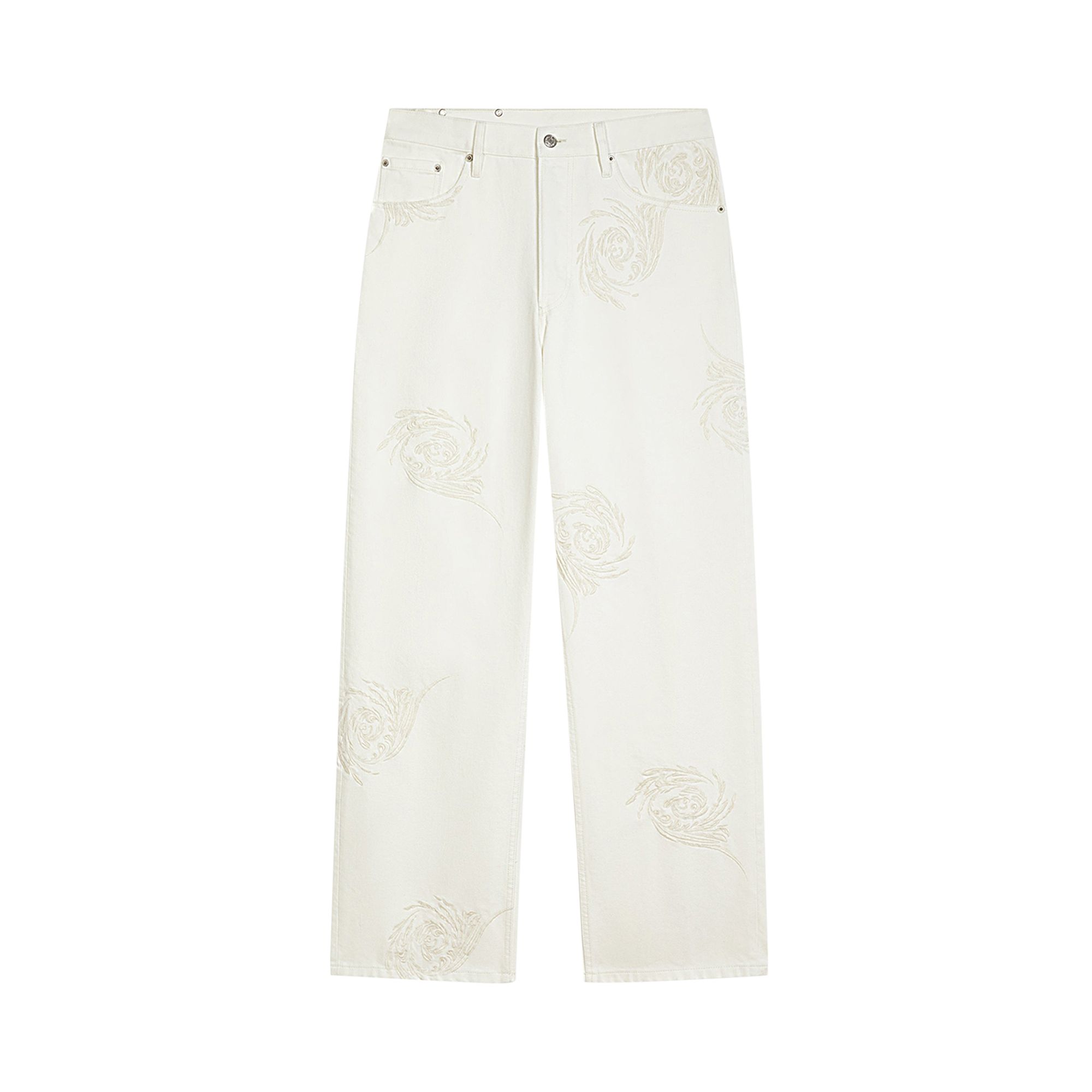 Pre-owned Dries Van Noten Embroidered Pattern Denim Jeans 'off White' | Men's Size 30