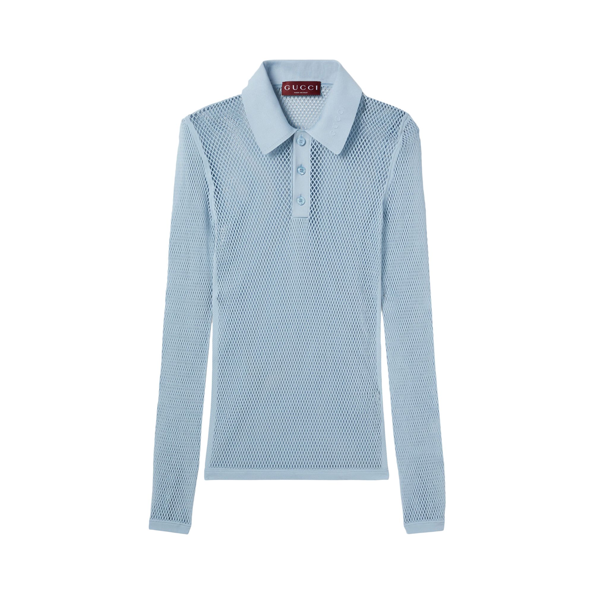 Pre-owned Gucci Embossed Technical Mesh Polo Top 'petroleum Blue' | Men's Size M