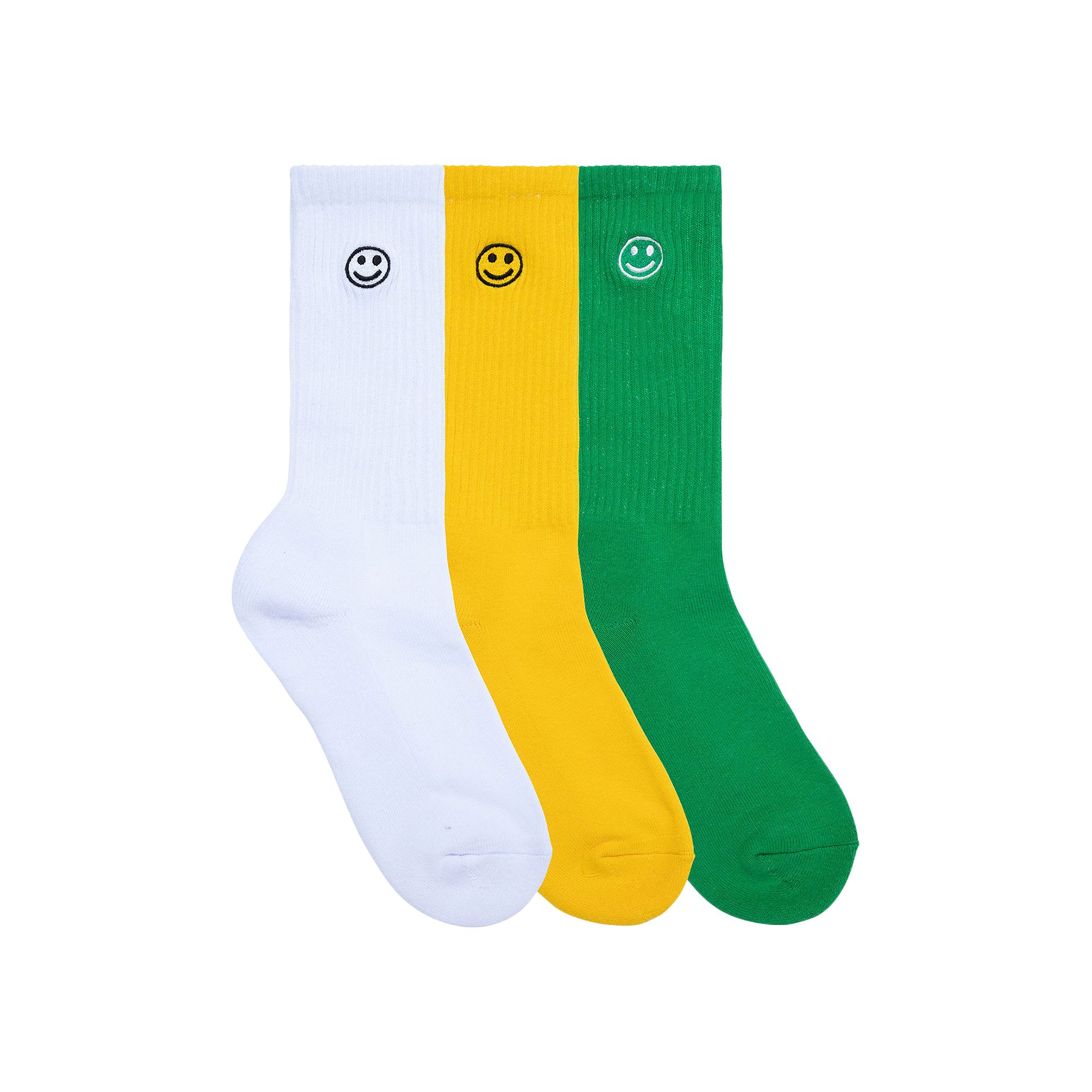 Pre-owned Golf Wang Smiley Embroidered Socks (3 Pack) 'white/green/yellow' | Men's Size Onesize