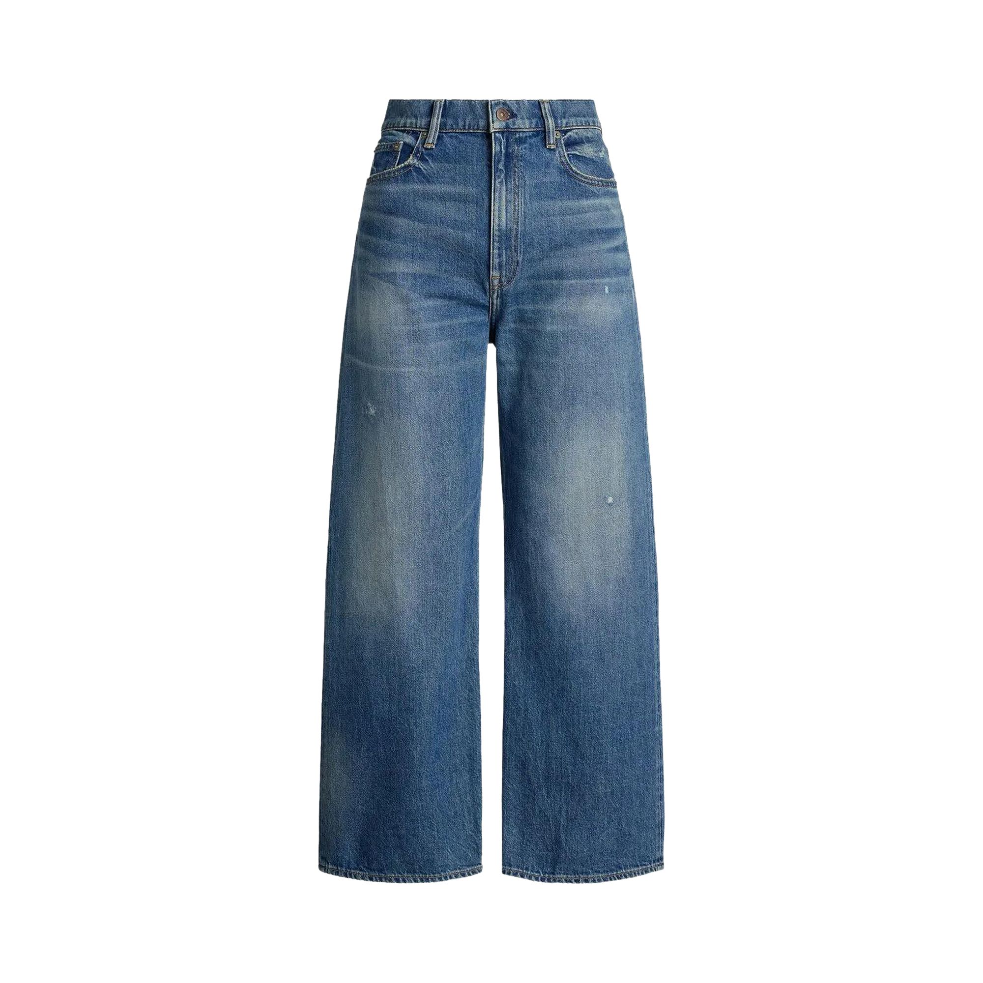 Pre-owned Polo Ralph Lauren Wide-leg Distressed Jeans 'maceen Wash' | Tan | Women's Size 27
