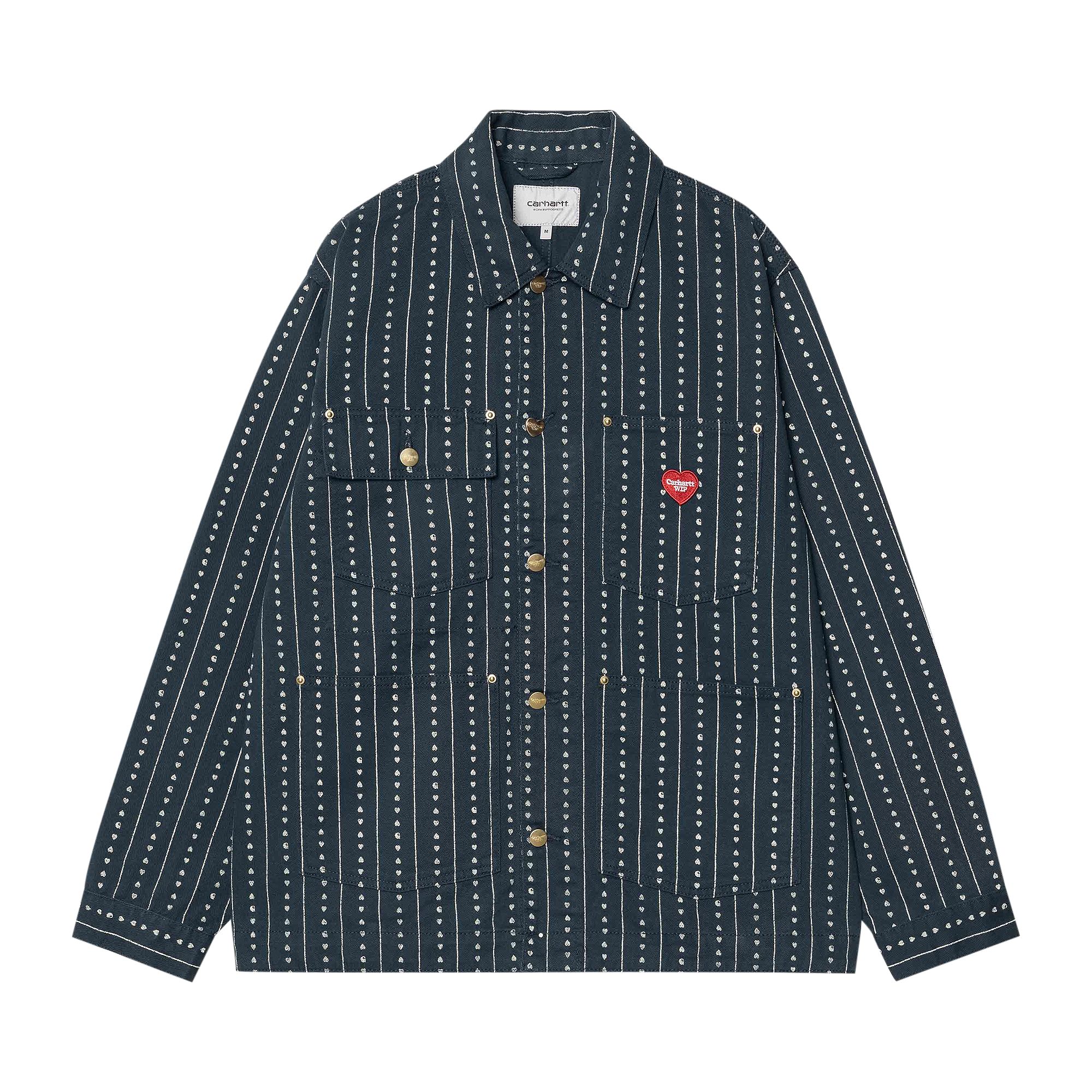 Pre-owned Carhartt Wip Drewe Chore Coat 'heart C Pinstripe/ink/natural' | Black | Men's Size Xl