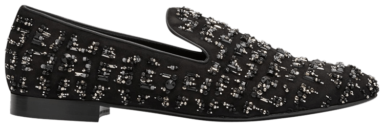 Versace Suede Bead Embellished Slipper Black Silver