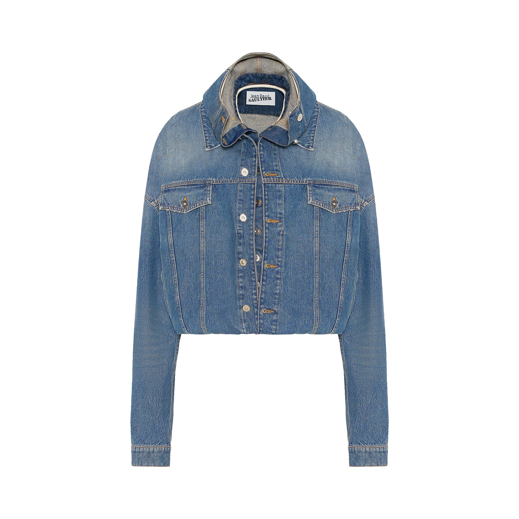Pre-owned Jean Paul Gaultier Hooded Double Layer Denim Jacket 'vintage Blue' | Women's Size M