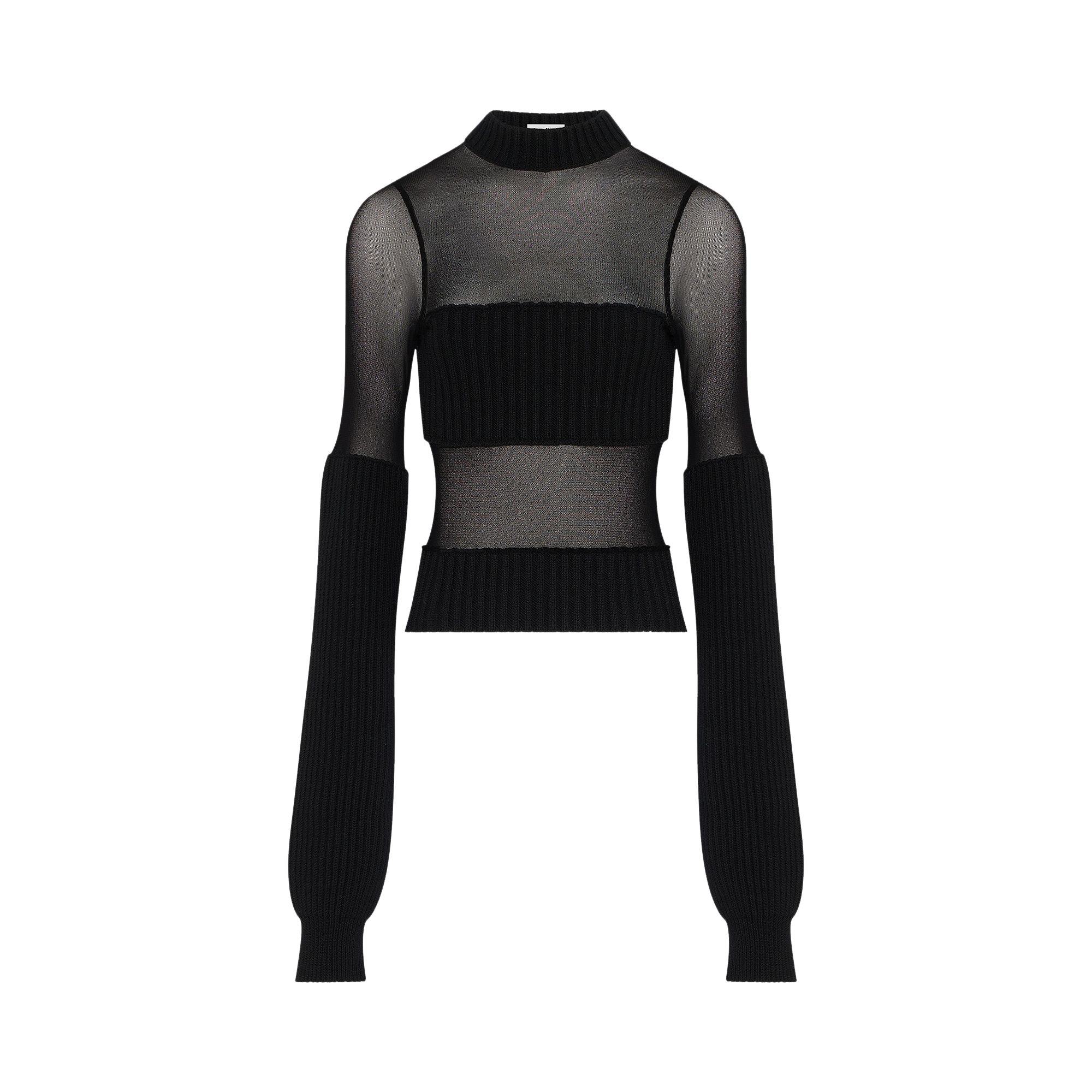 Pre-owned Jean Paul Gaultier Mesh Cut-out Ribbed Long-sleeve Sweater 'black' | Women's Size Xs