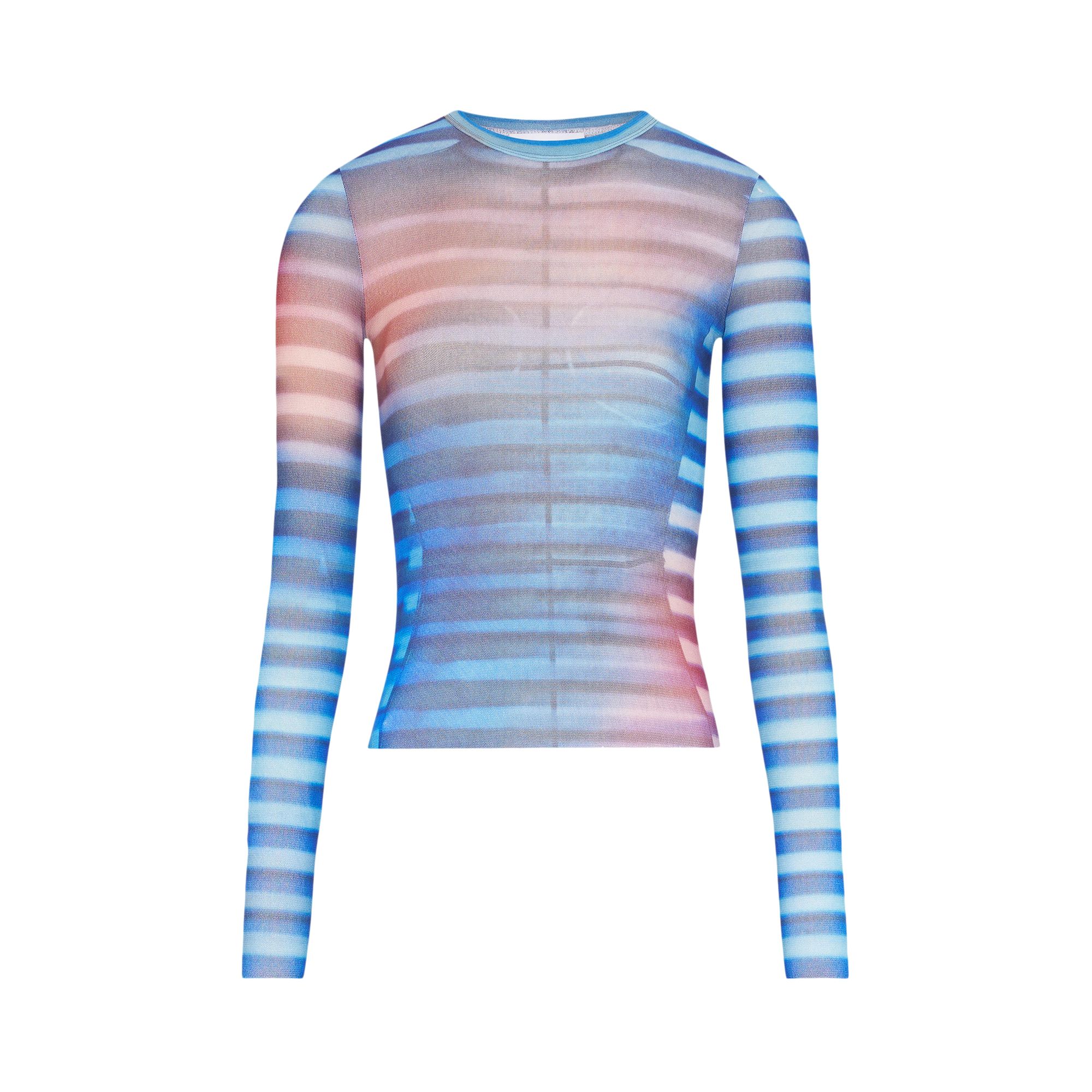 Pre-owned Jean Paul Gaultier Printed Mesh Long-sleeve Top 'light Blue/blue/peach' | Women's Size S