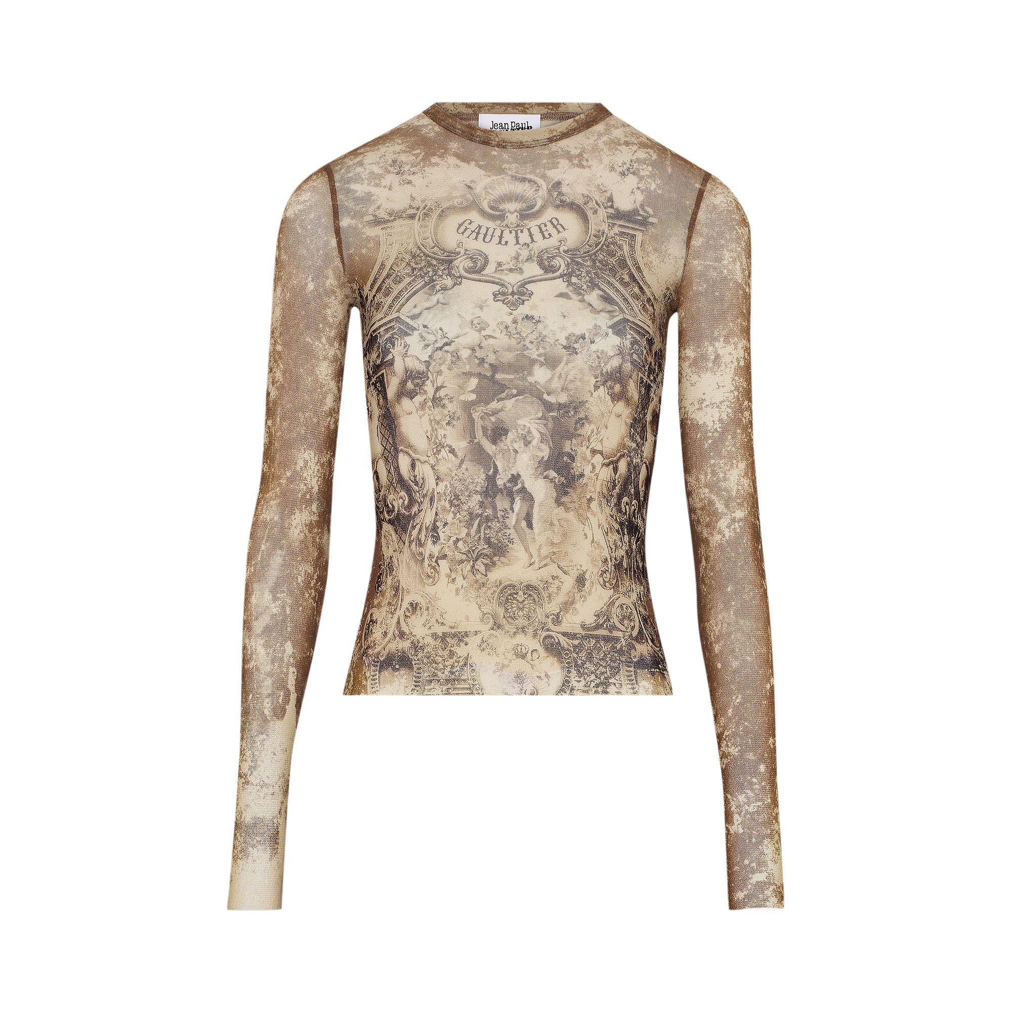 Pre-owned Jean Paul Gaultier Médaillon Long-sleeve Top 'light Beige/taupe' | Tan | Women's Size M