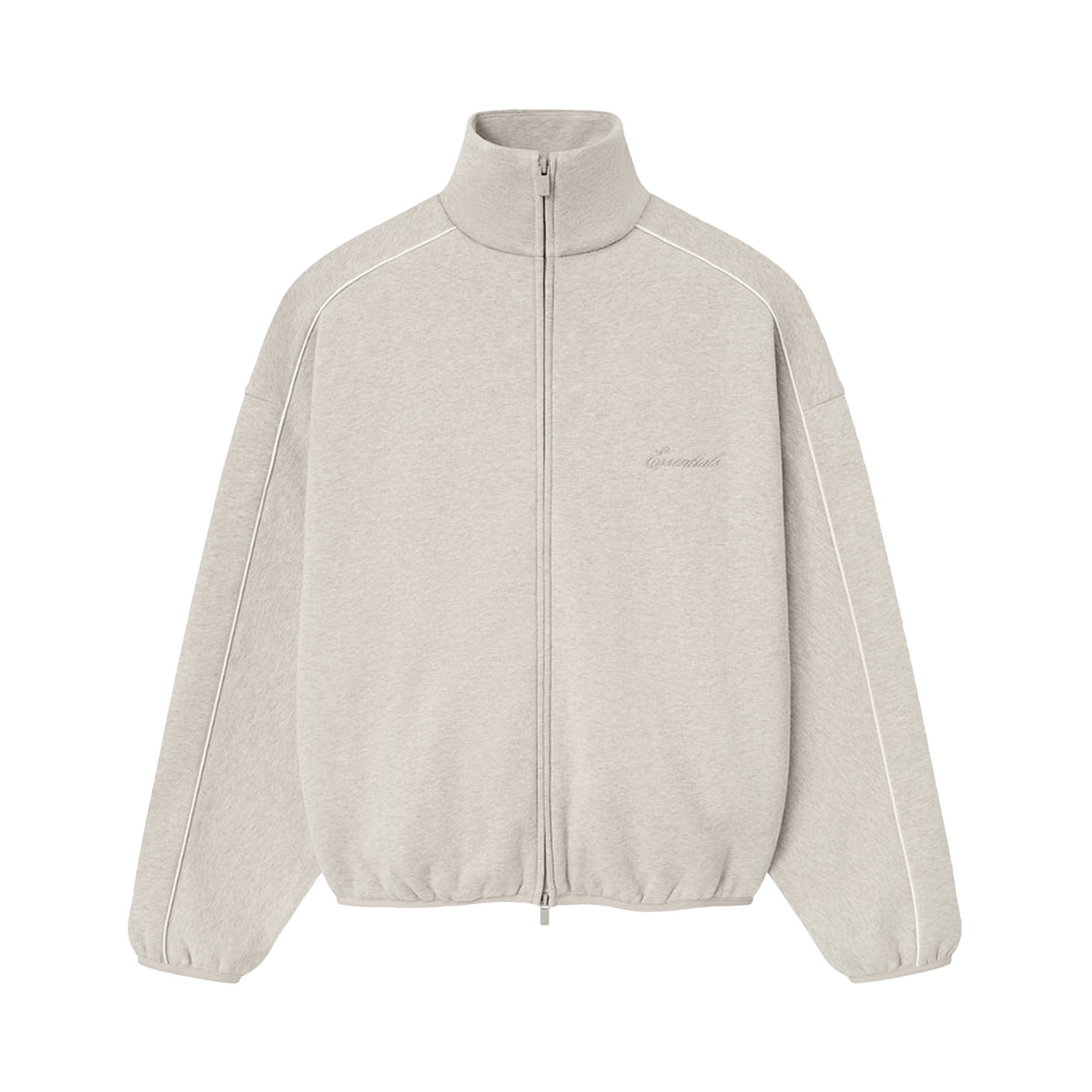 Pre-owned Essentials Fear Of God  Modern Fleece Track Jacket With Piping 'heather Stone/cloud White' | Grey | M