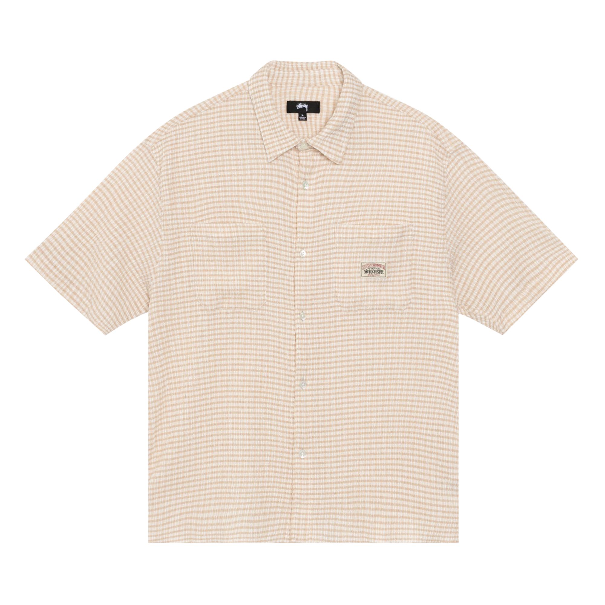 Pre-owned Stussy Crinkled Check Short-sleeve Shirt 'tan' | Men's Size M