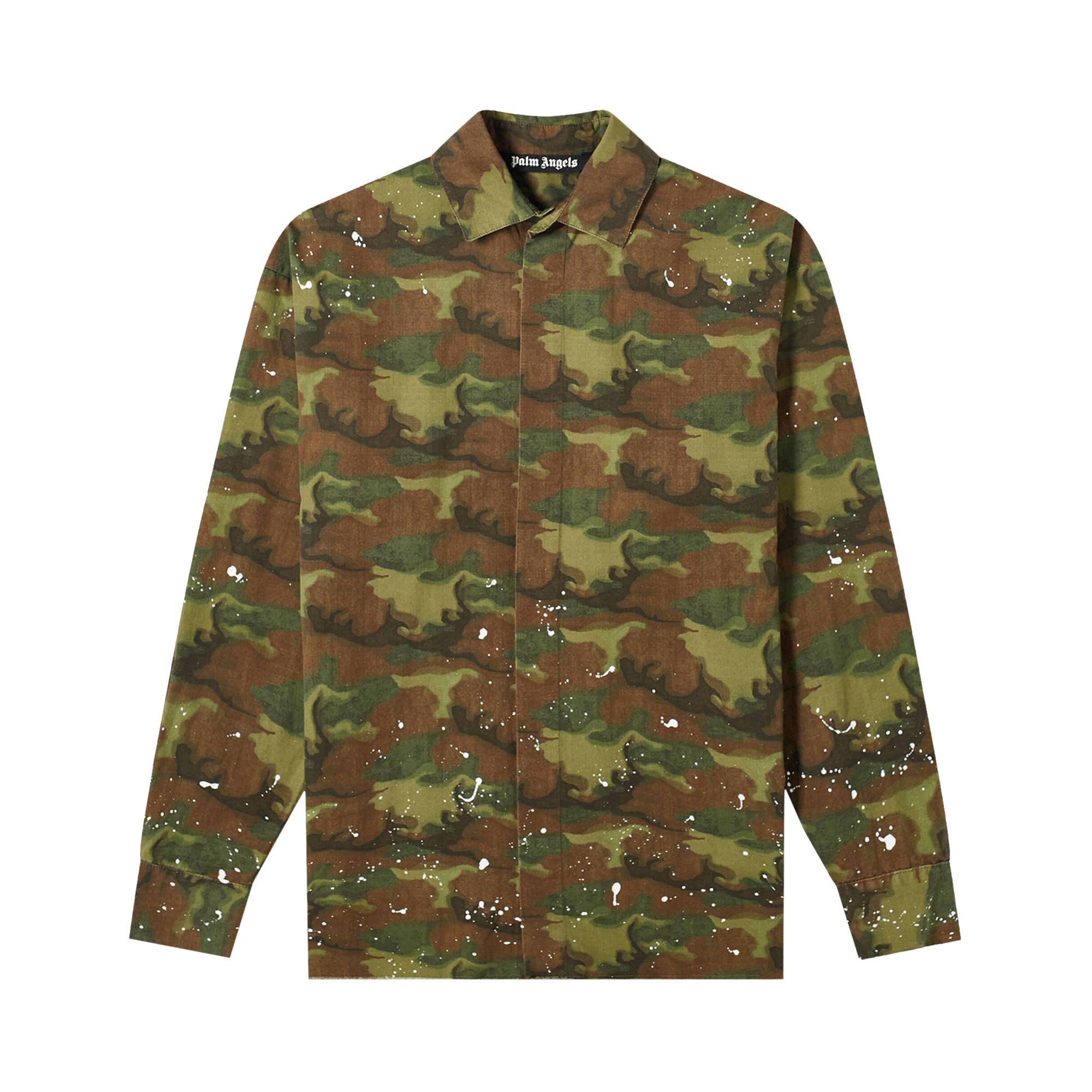 Pre-owned Palm Angels Logo Print Long-sleeve Shirt 'camouflage' | Multi-color | Men's Size 42