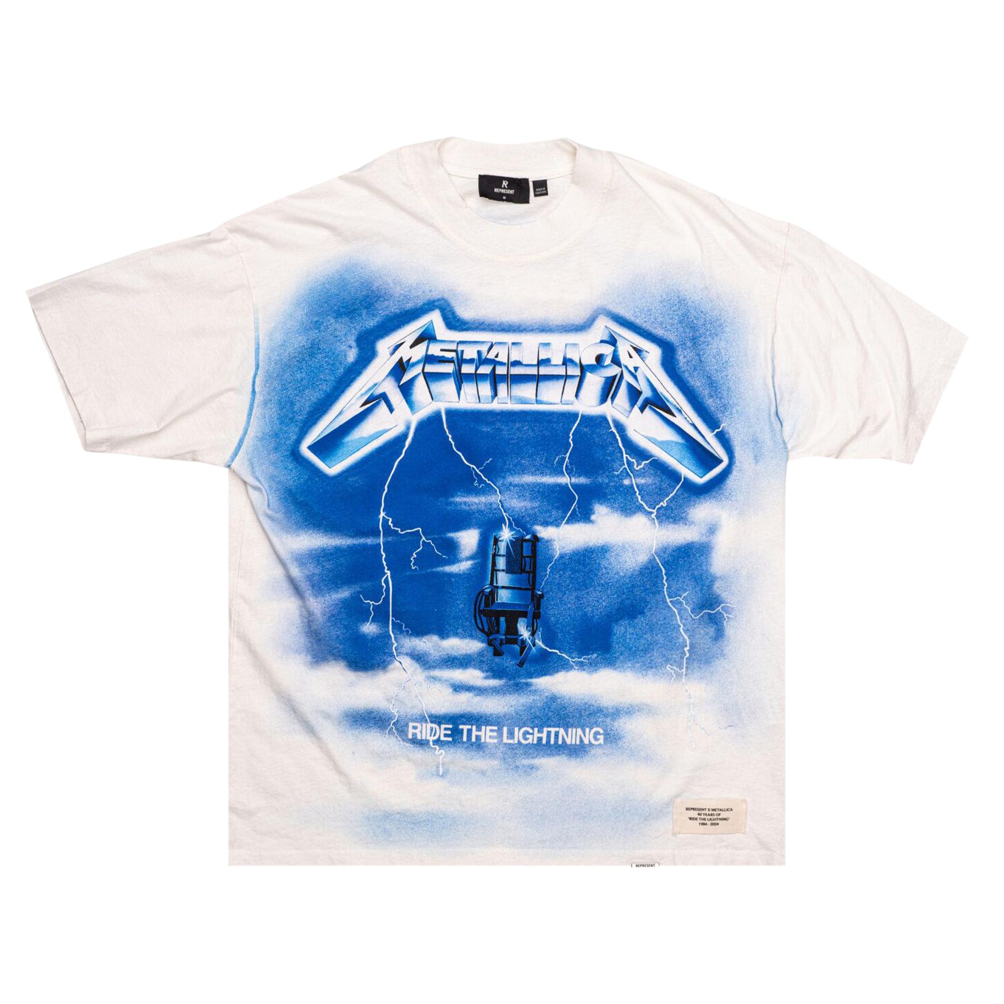 Pre-owned Represent Clo Metallica Ride The Lightning T-shirt 'flat White' | Men's Size L