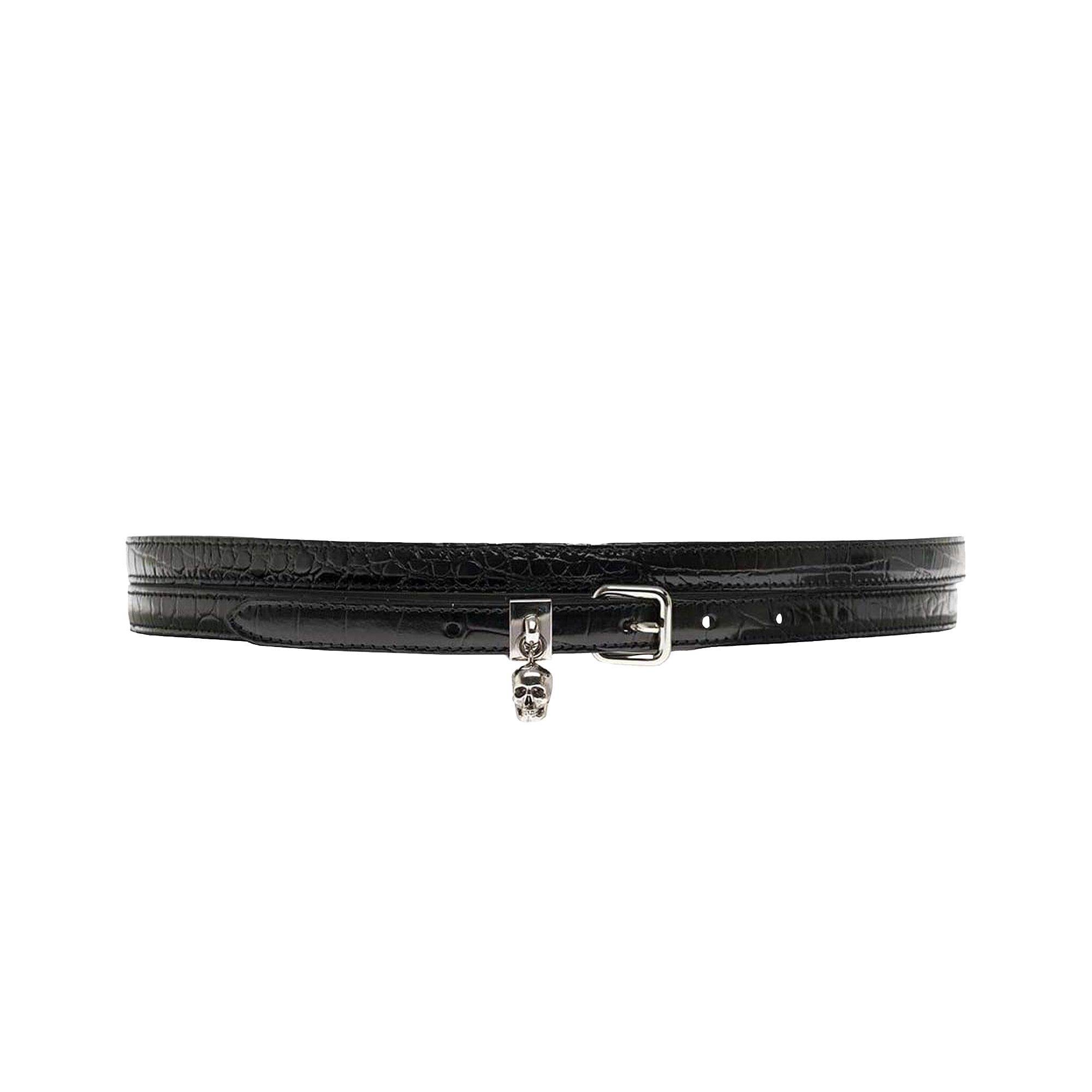 Pre-owned Alexander Mcqueen Skull Croc Embossed Double Belt 'black' | Women's Size 80