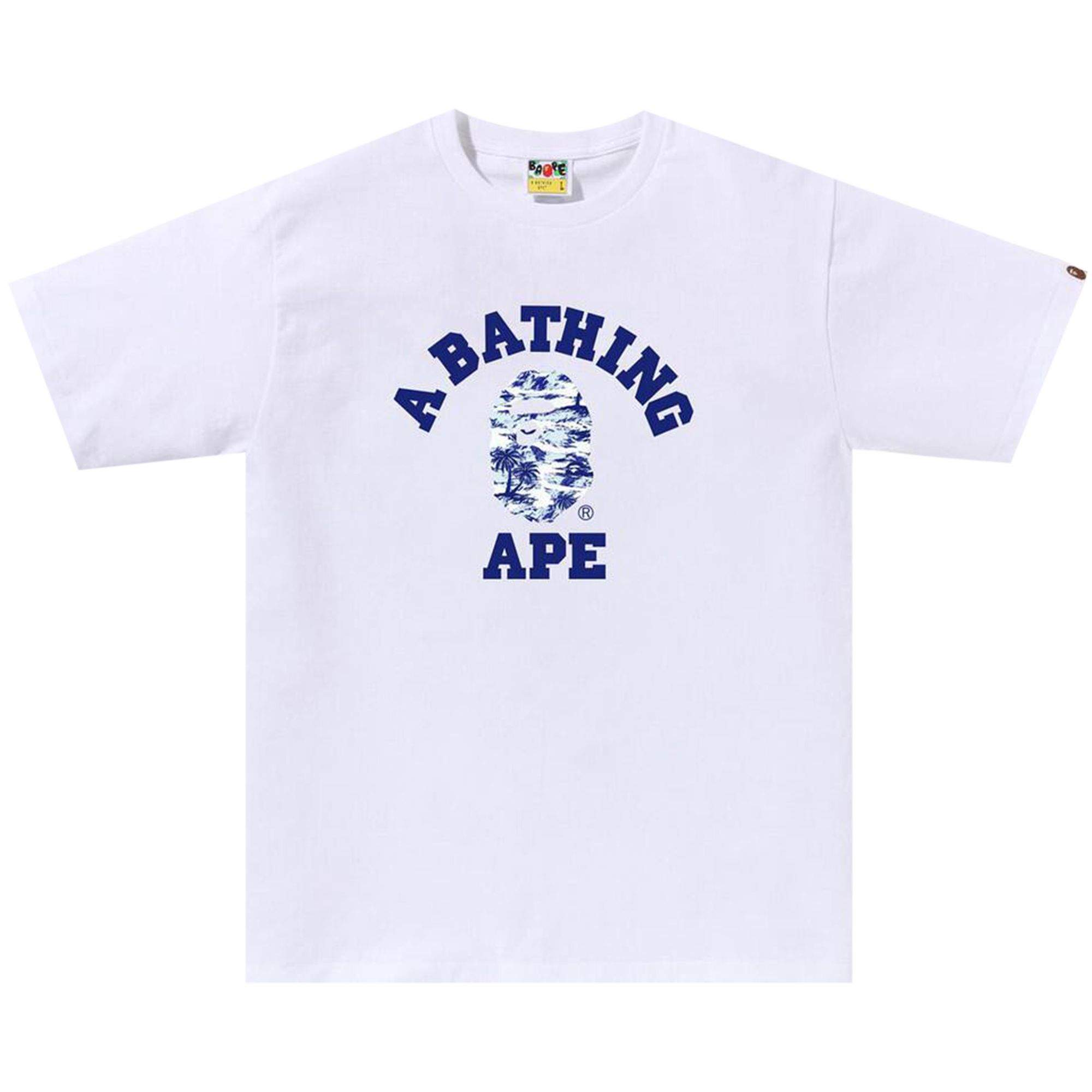 Pre-owned Bape Palm Tree Camo College Tee 'white/blue' | Men's Size M