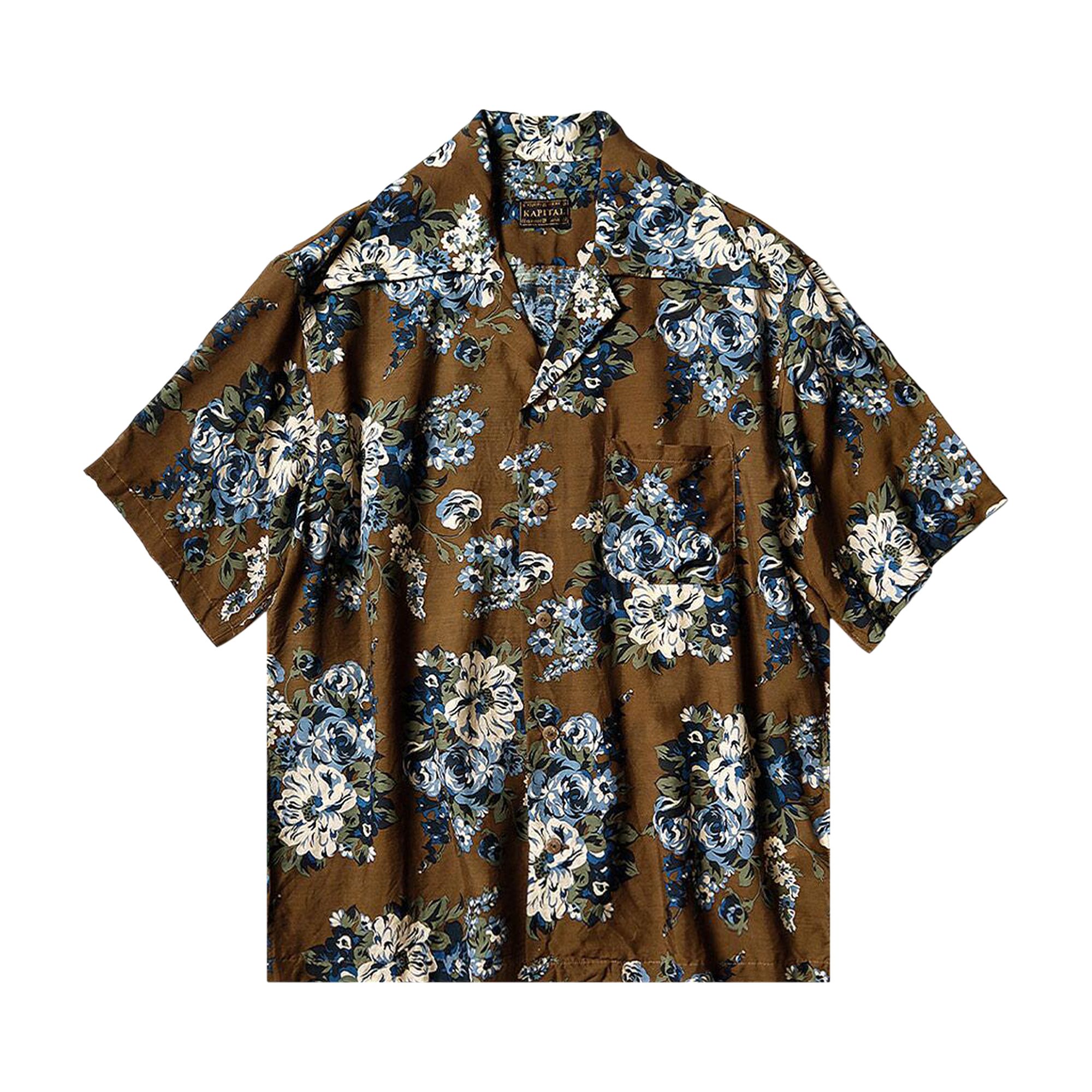 Pre-owned Kapital Silk Rayon Champetre Maria Wrangle Collar Aloha Shirt 'brown Khaki' | Men's Size 3