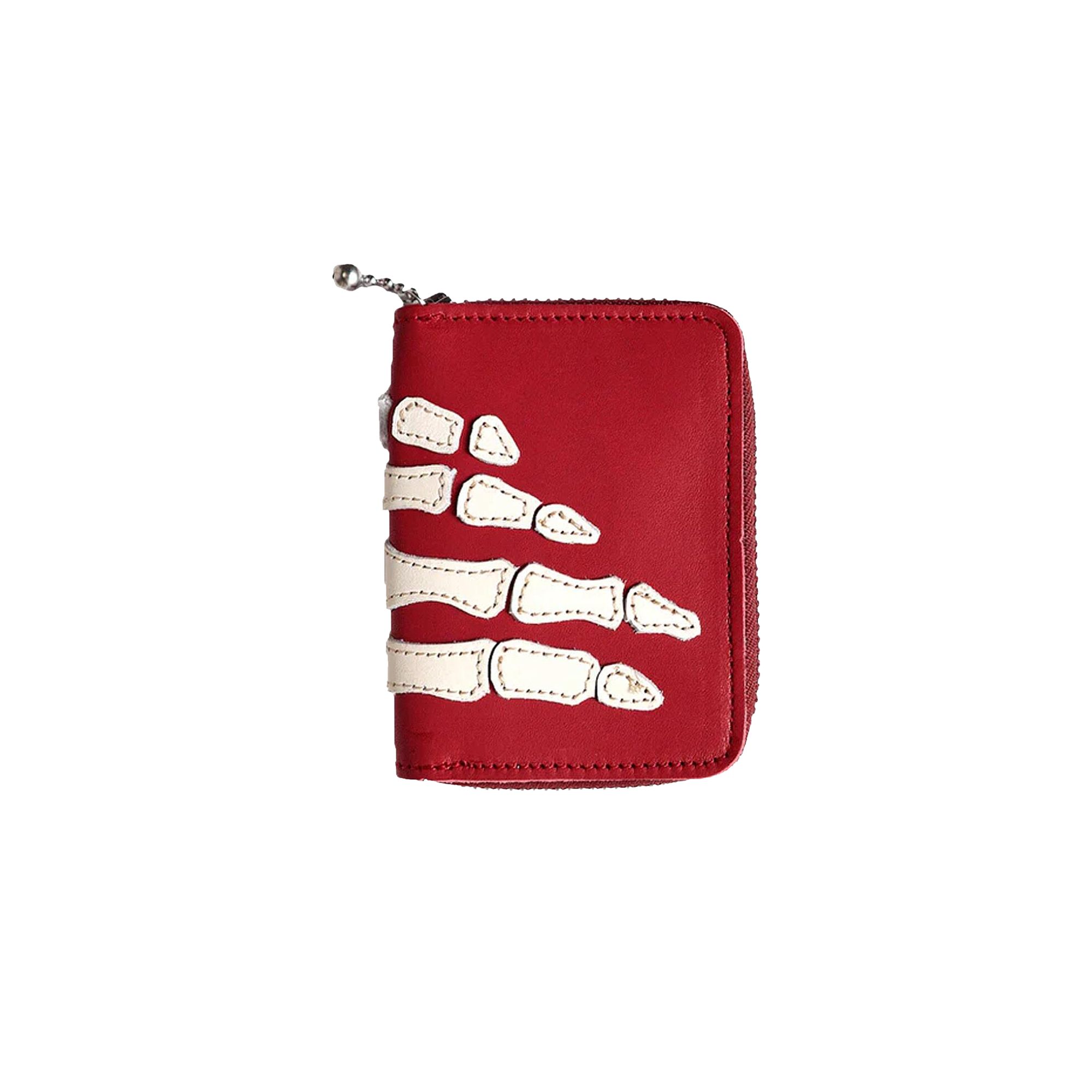 Pre-owned Kapital Thumbs-up Bone Hand Zip Mini Wallet 'red' | Men's Size Onesize